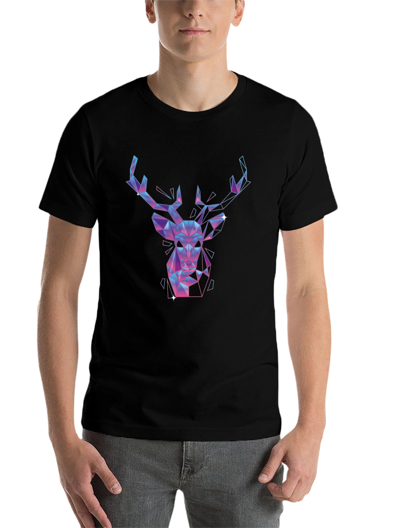 Black Geometric Deer Graphic Tee - Black view 7