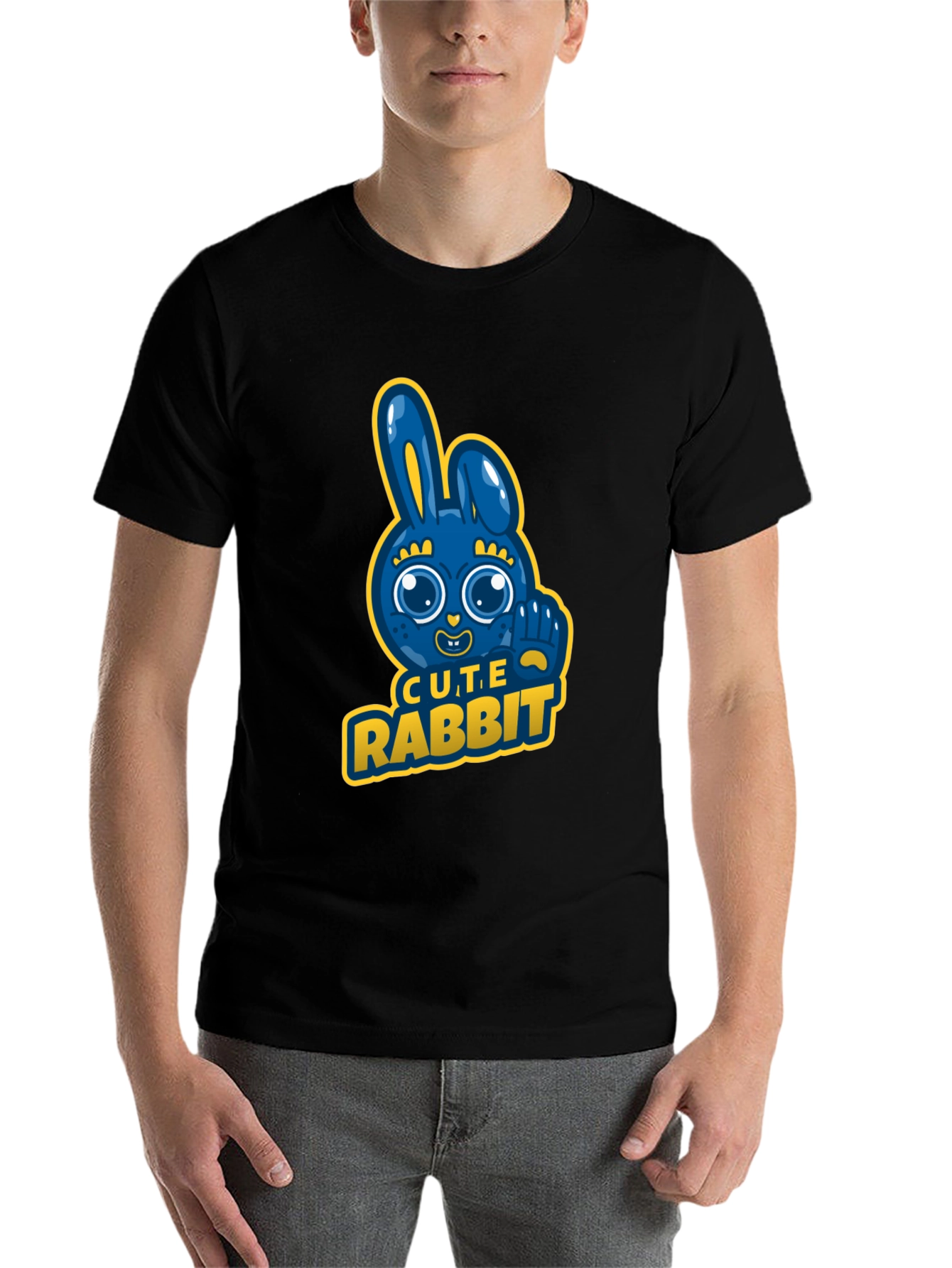 Black Cute Rabbit Graphic Tee - Fun & Stylish view 7