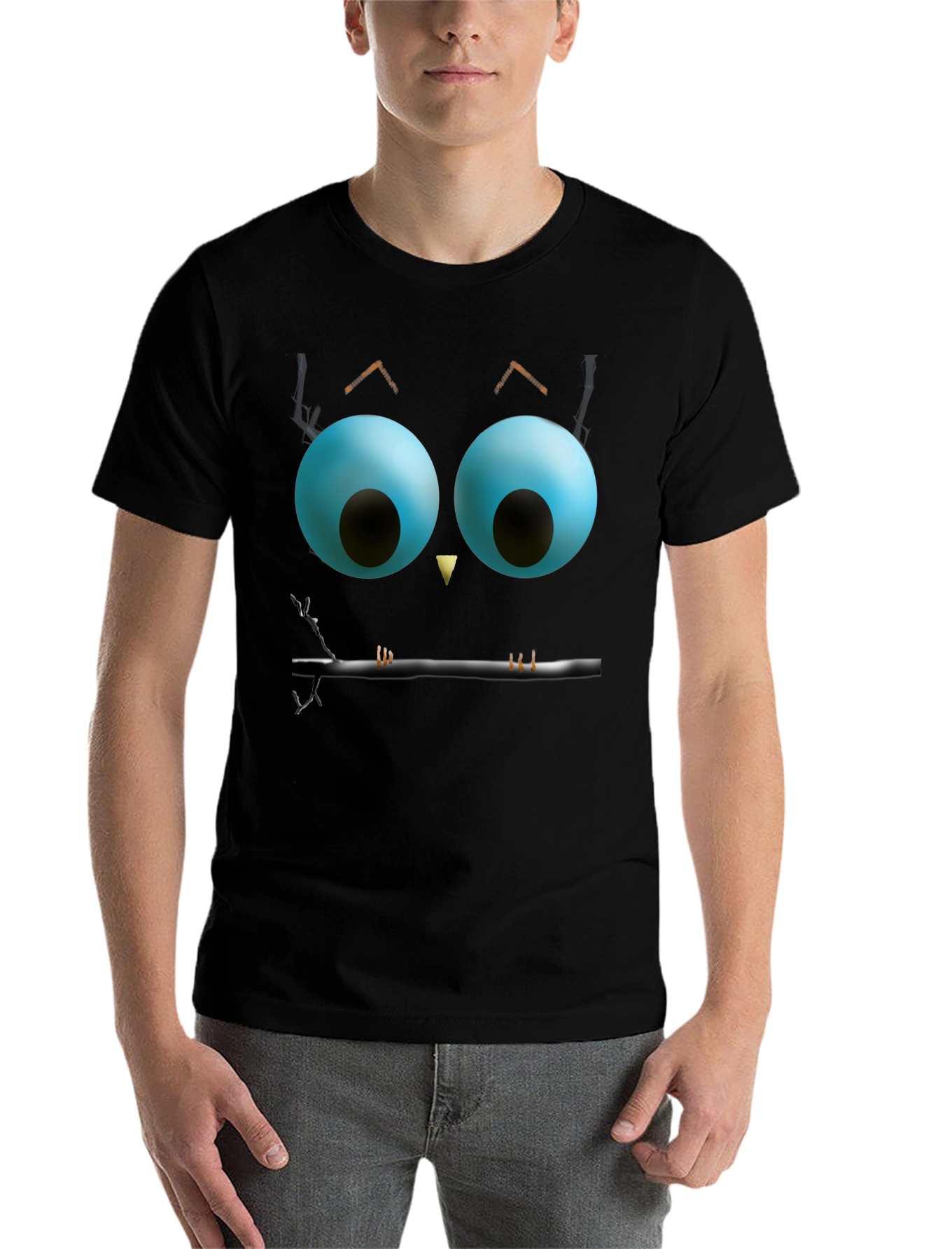 Black Whimsical Owl Face Graphic Tee - Black view 7