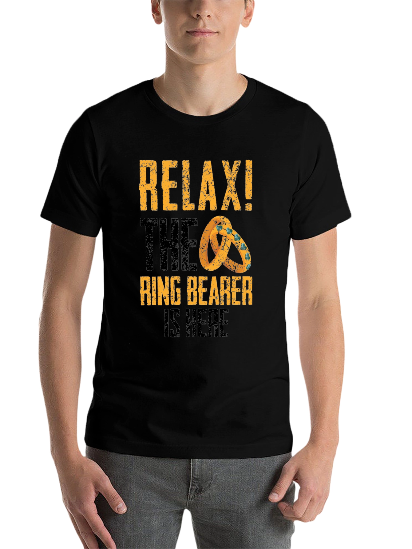 Black Relax! The Ring Bearer Is Here Graphic T-Shirt view 7