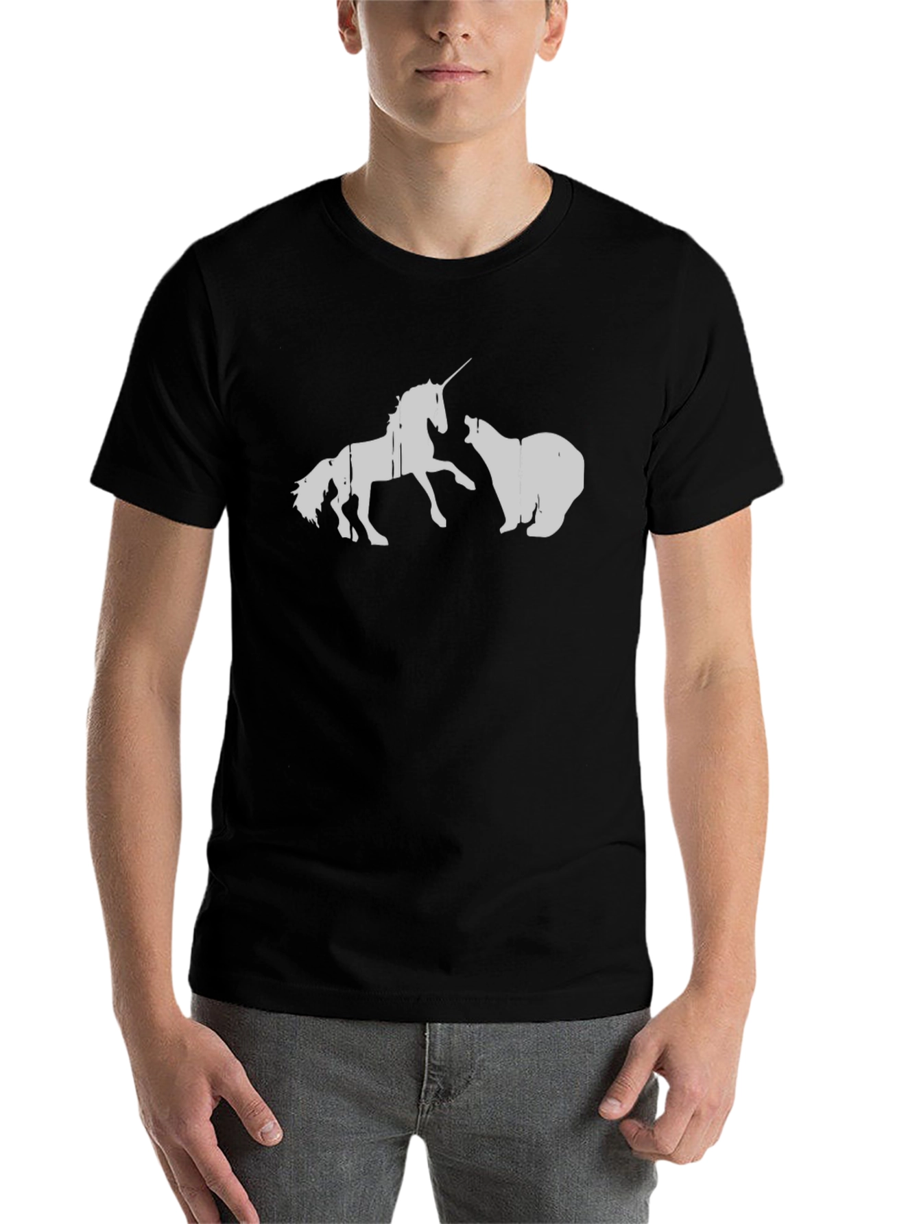 Black Unicorn vs Bear Graphic T-Shirt view 7