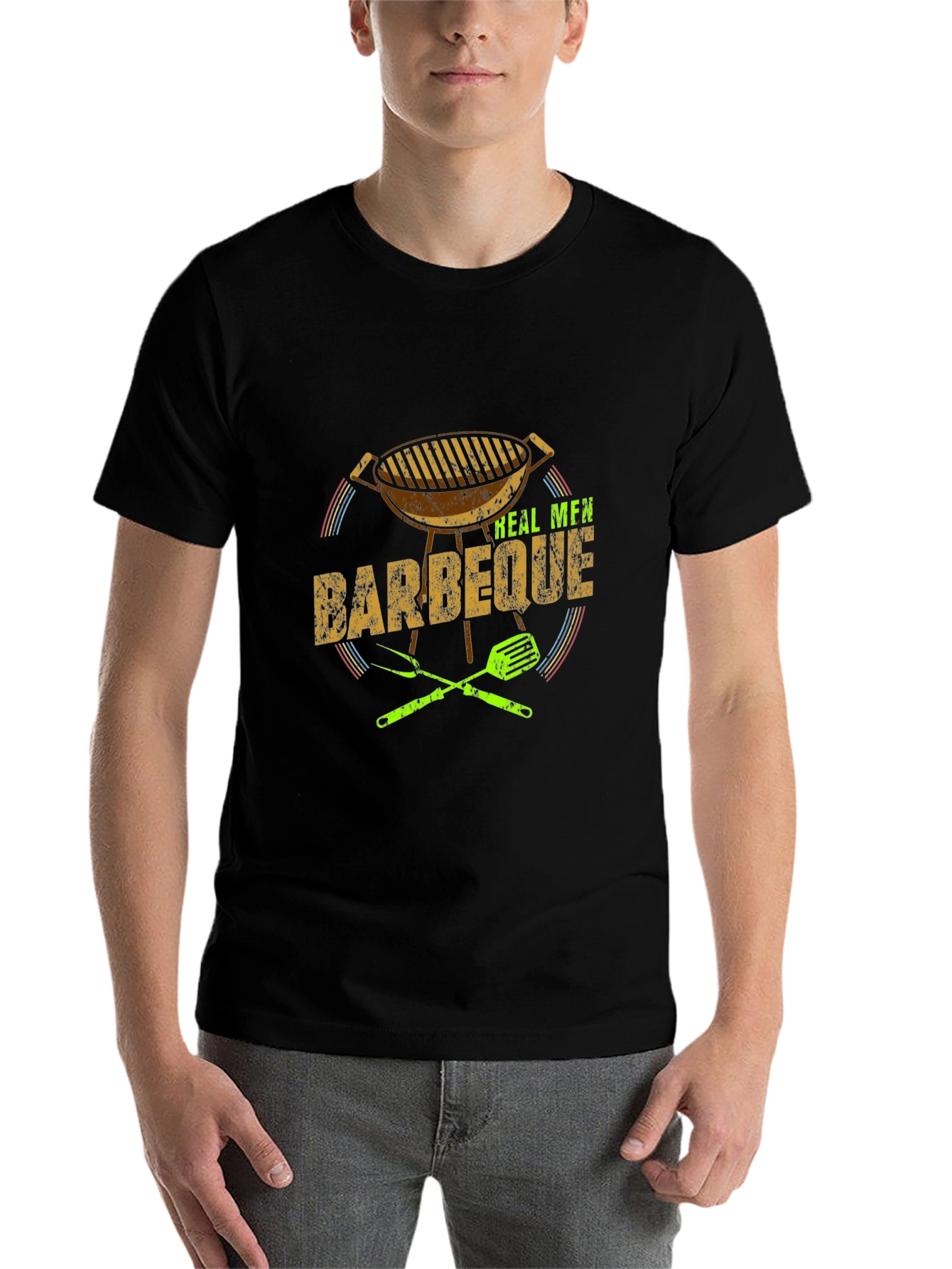 Black Real Men Barbeque T-Shirt view 7