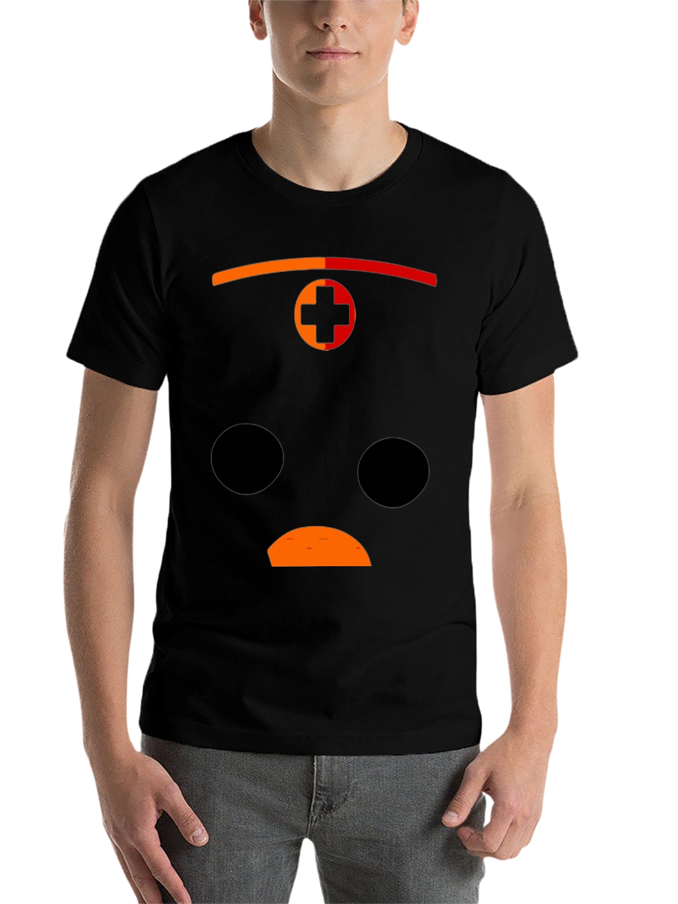 Black Graphic Print Black T-Shirt with Sad Face Design view 7