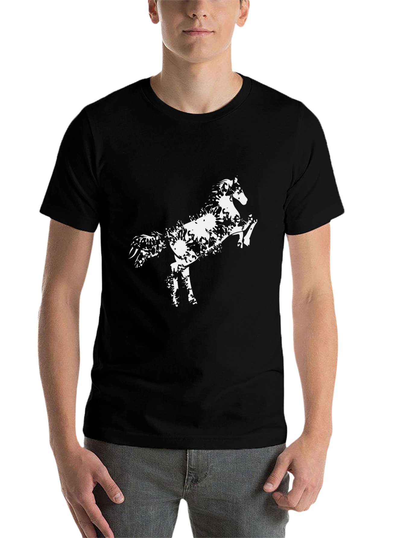 Black Stylish Black Horse Graphic Tee view 7