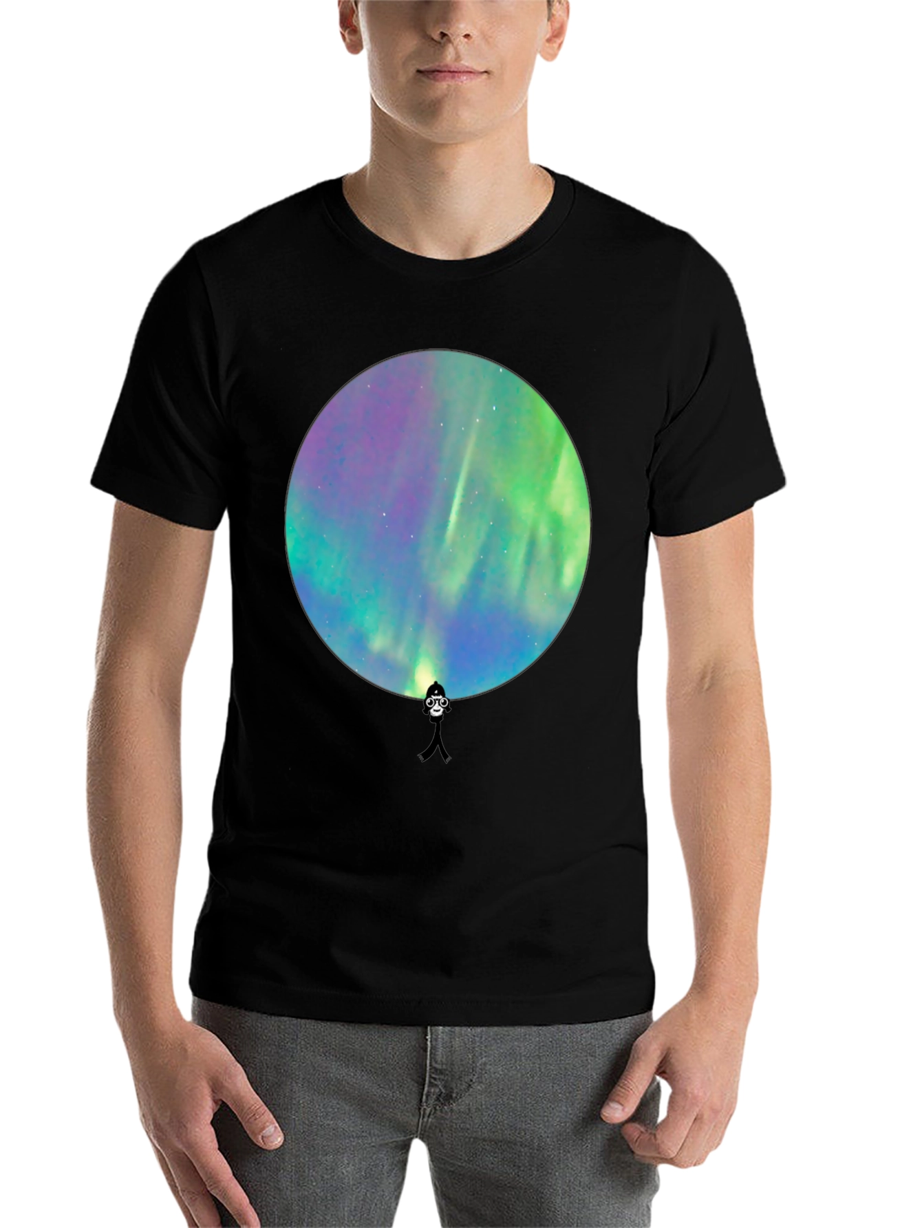 Black Aurora Borealis Silhouette Graphic T-Shirt view 7