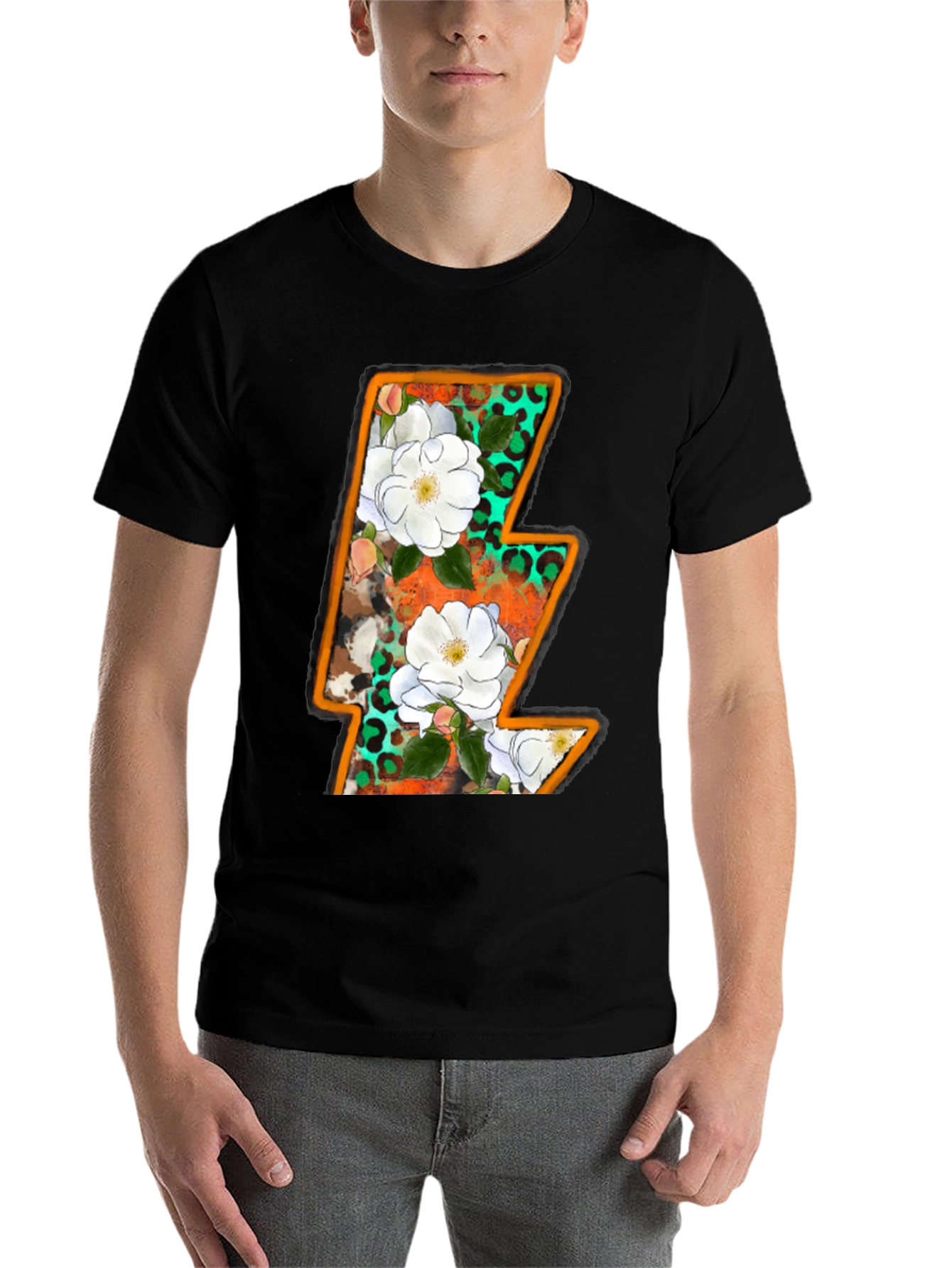 Black Floral Lightning Bolt Graphic Tee view 7