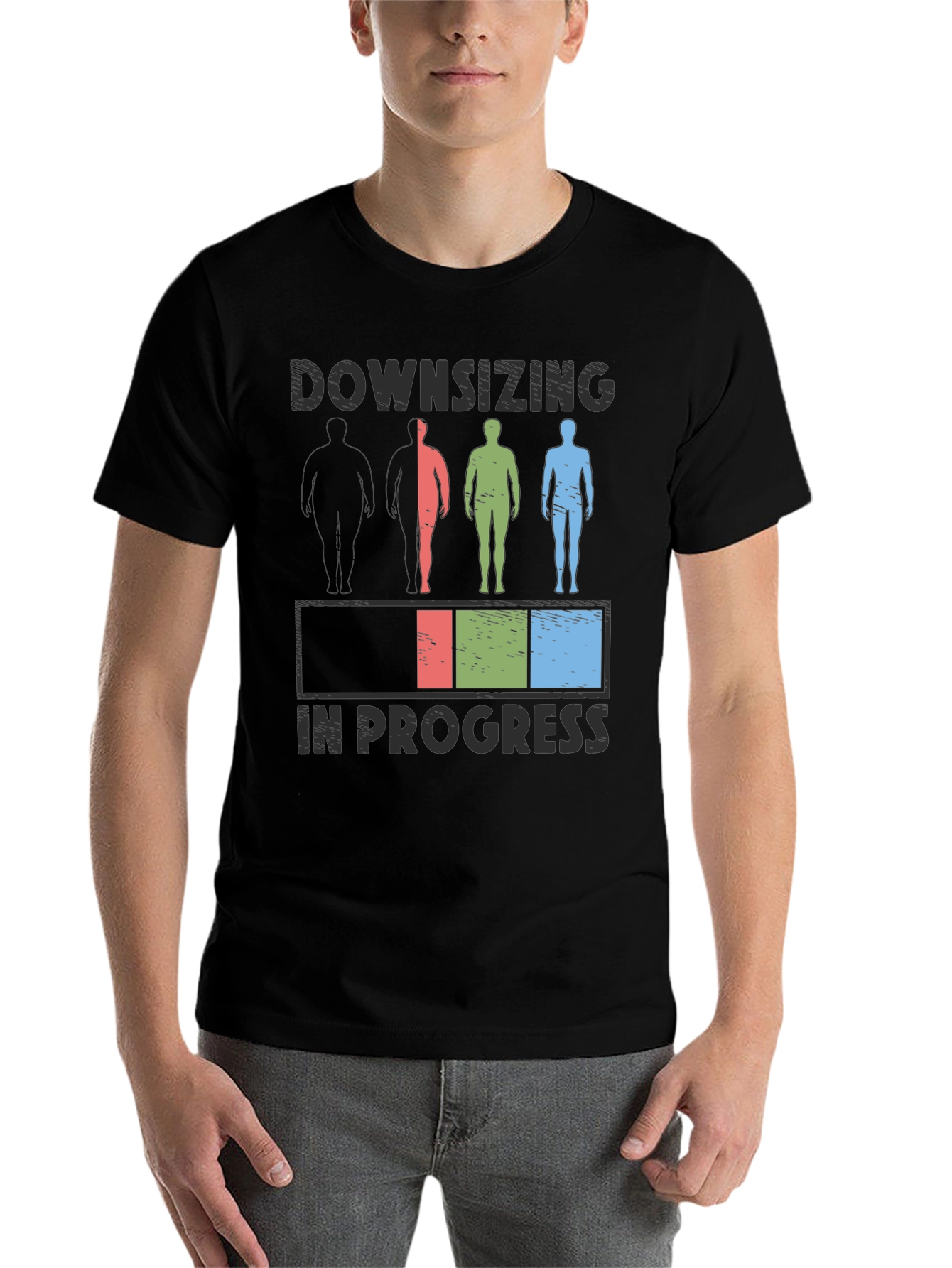 Black Downsizing In Progress T-Shirt - Weight Loss Humor view 7