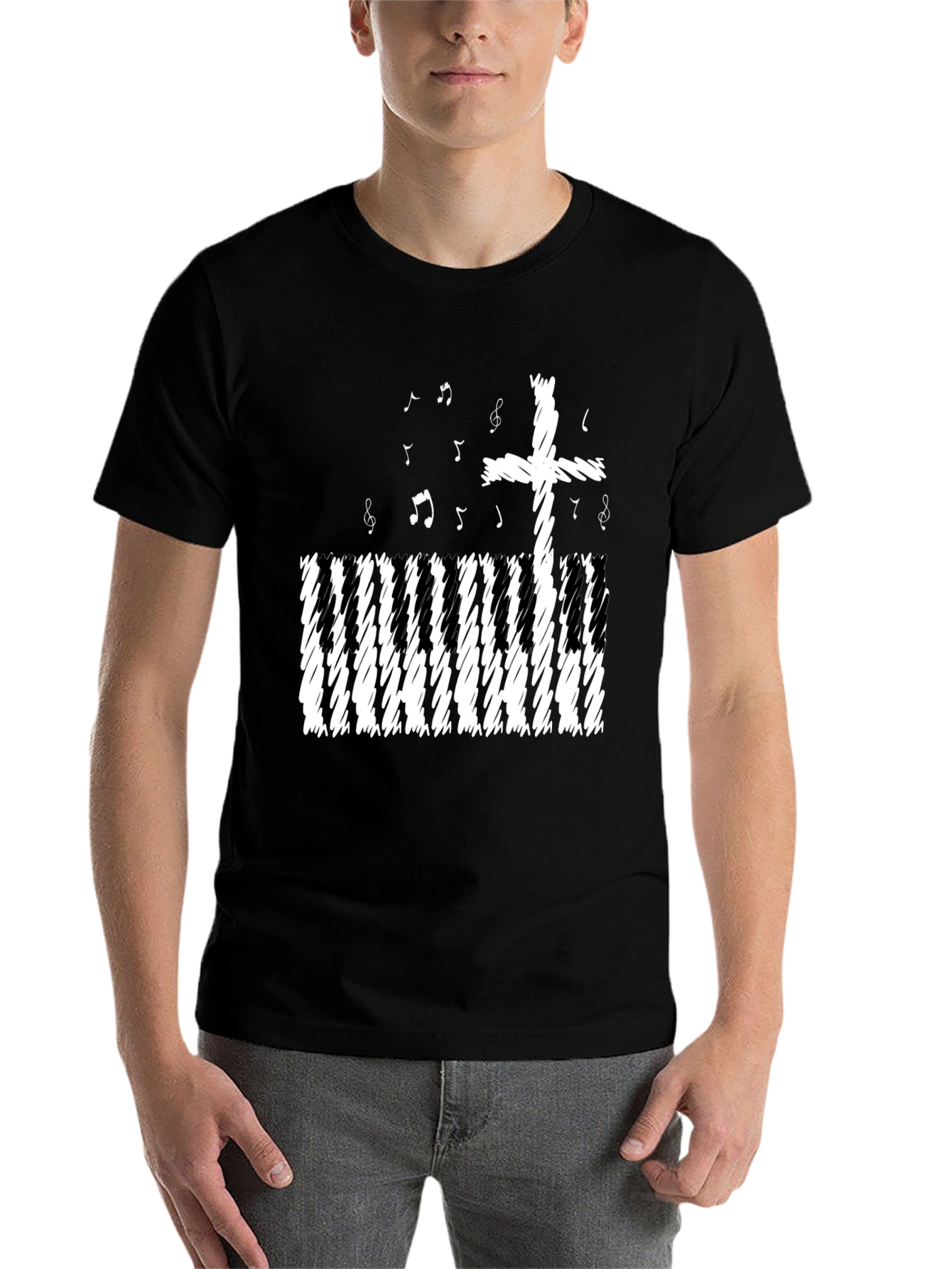 Black Musical Cross T-Shirt - Christian Piano Music Tee view 7