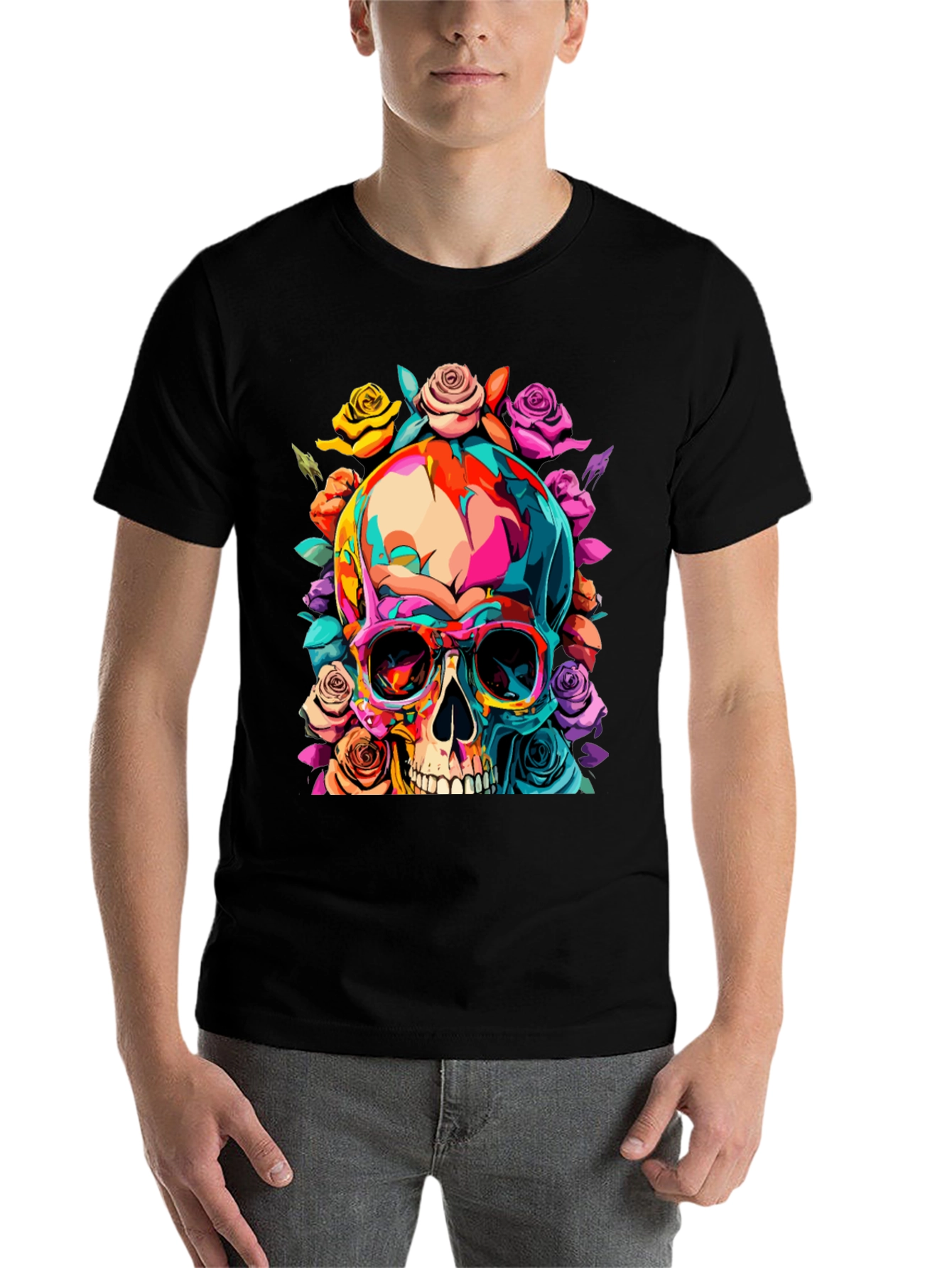 Black Skull & Roses Graphic Tee view 7