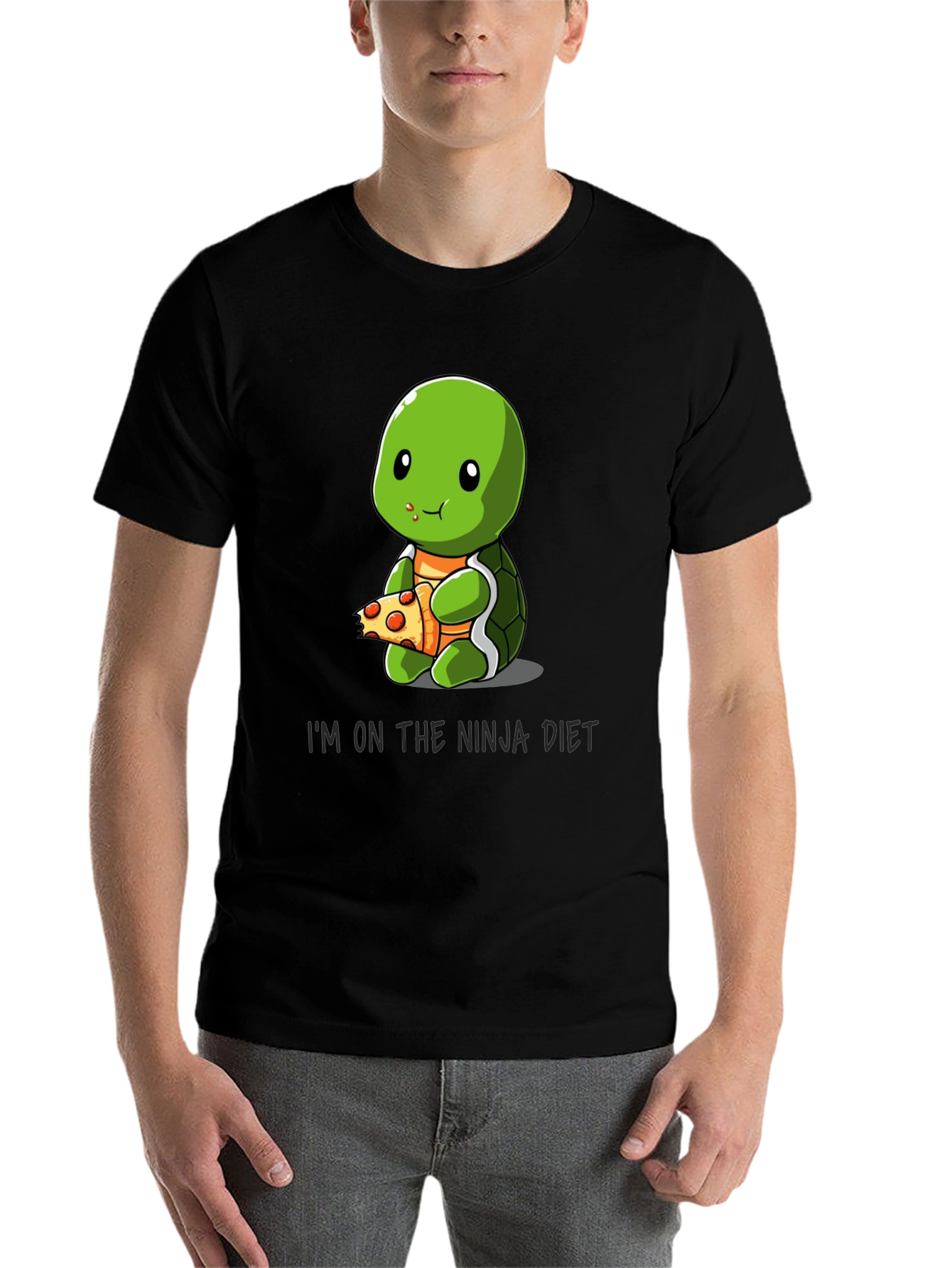 Black Ninja Turtle Diet T-Shirt Funny Pizza Lover Tee view 7