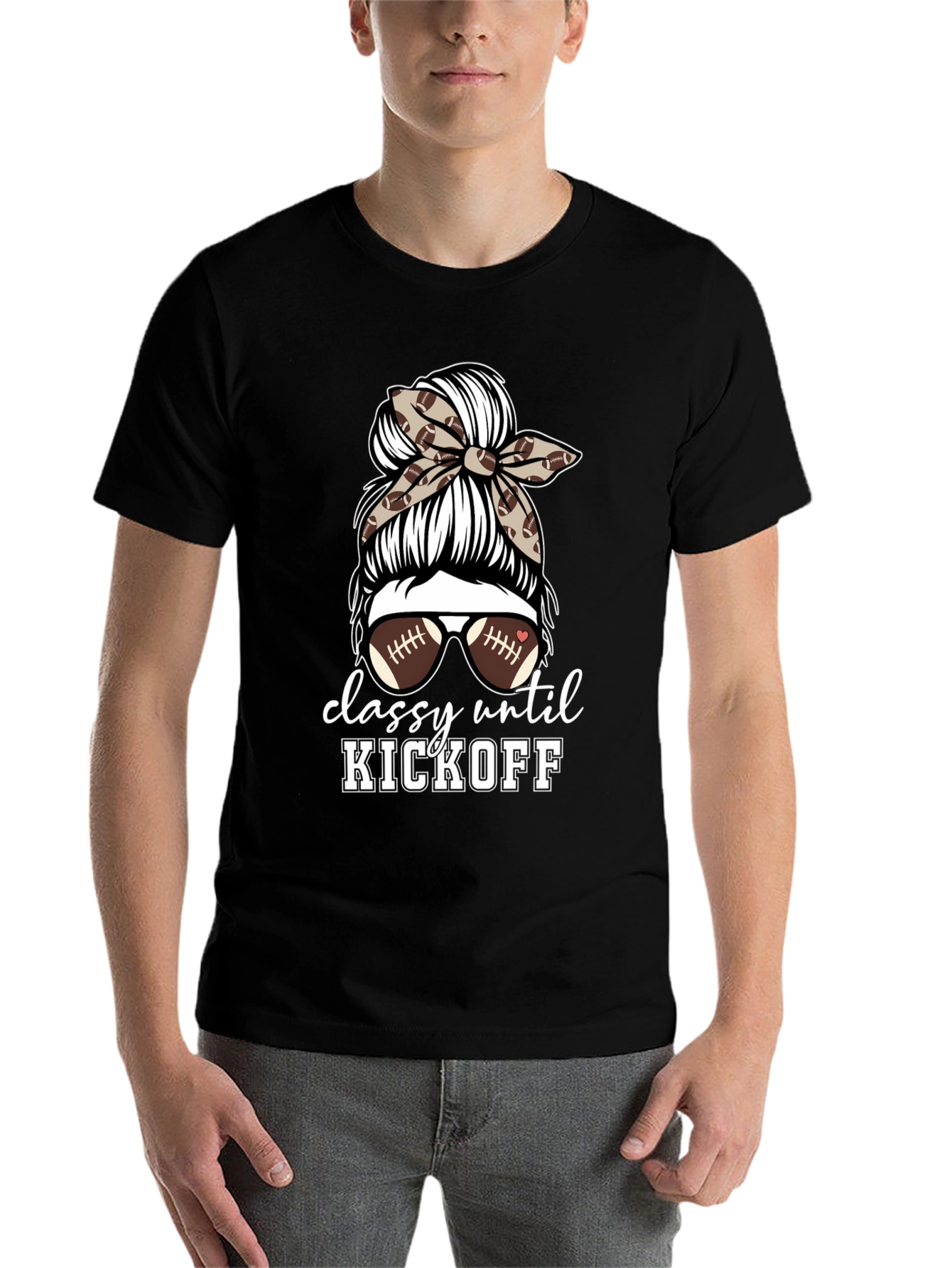 Black Classy Until Kickoff Football Mom T-Shirt view 7
