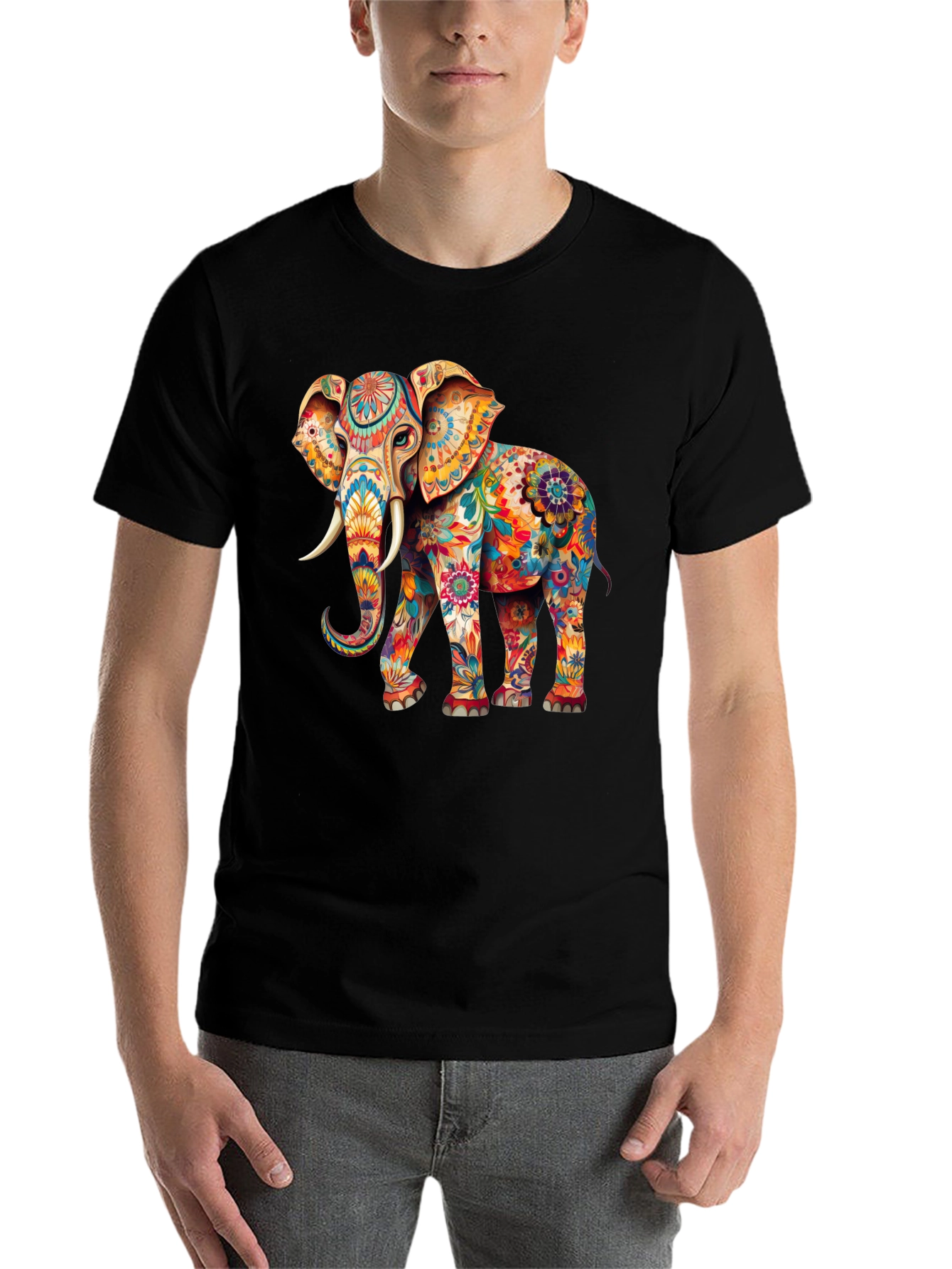 Black Floral Elephant Graphic Tee - Trendy Black T-Shirt view 7