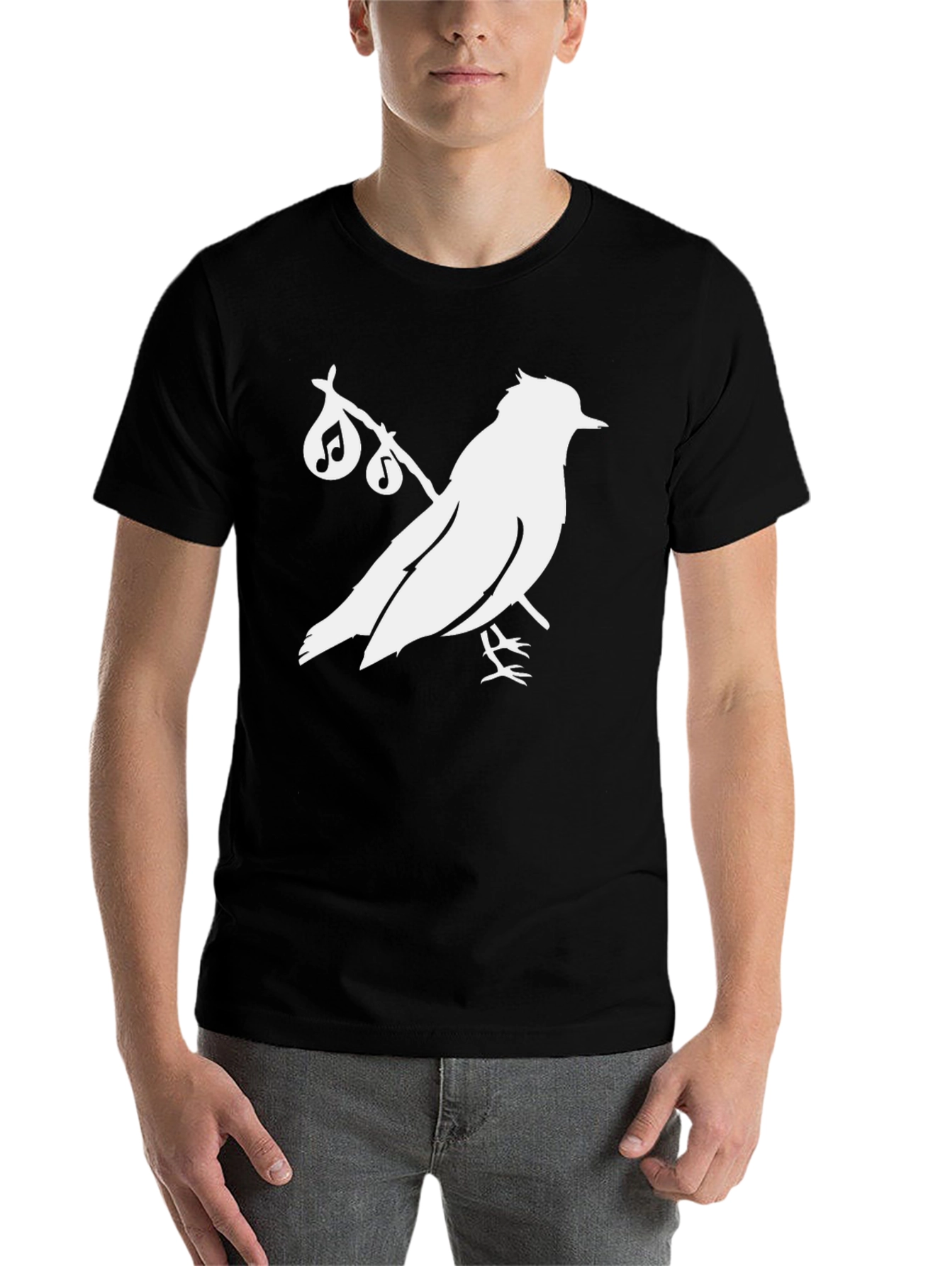 Black Black T-Shirt with Bird and Music Note Graphic view 7