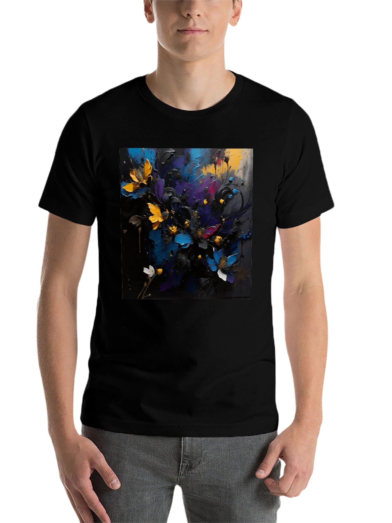 Black Floral Art T-Shirt - Bold Expression view 7