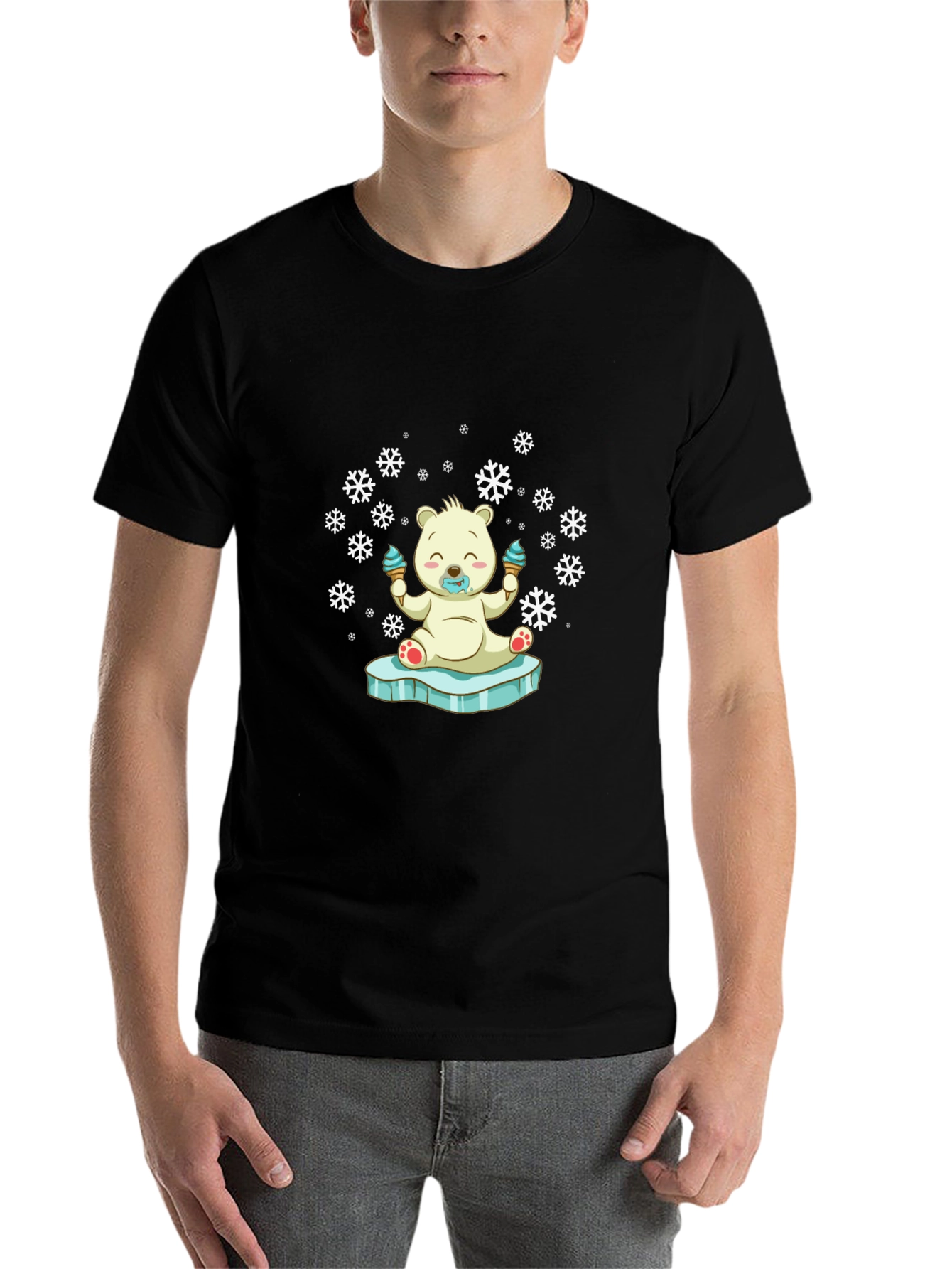 Black Cute Polar Bear Ice Cream T-Shirt view 7