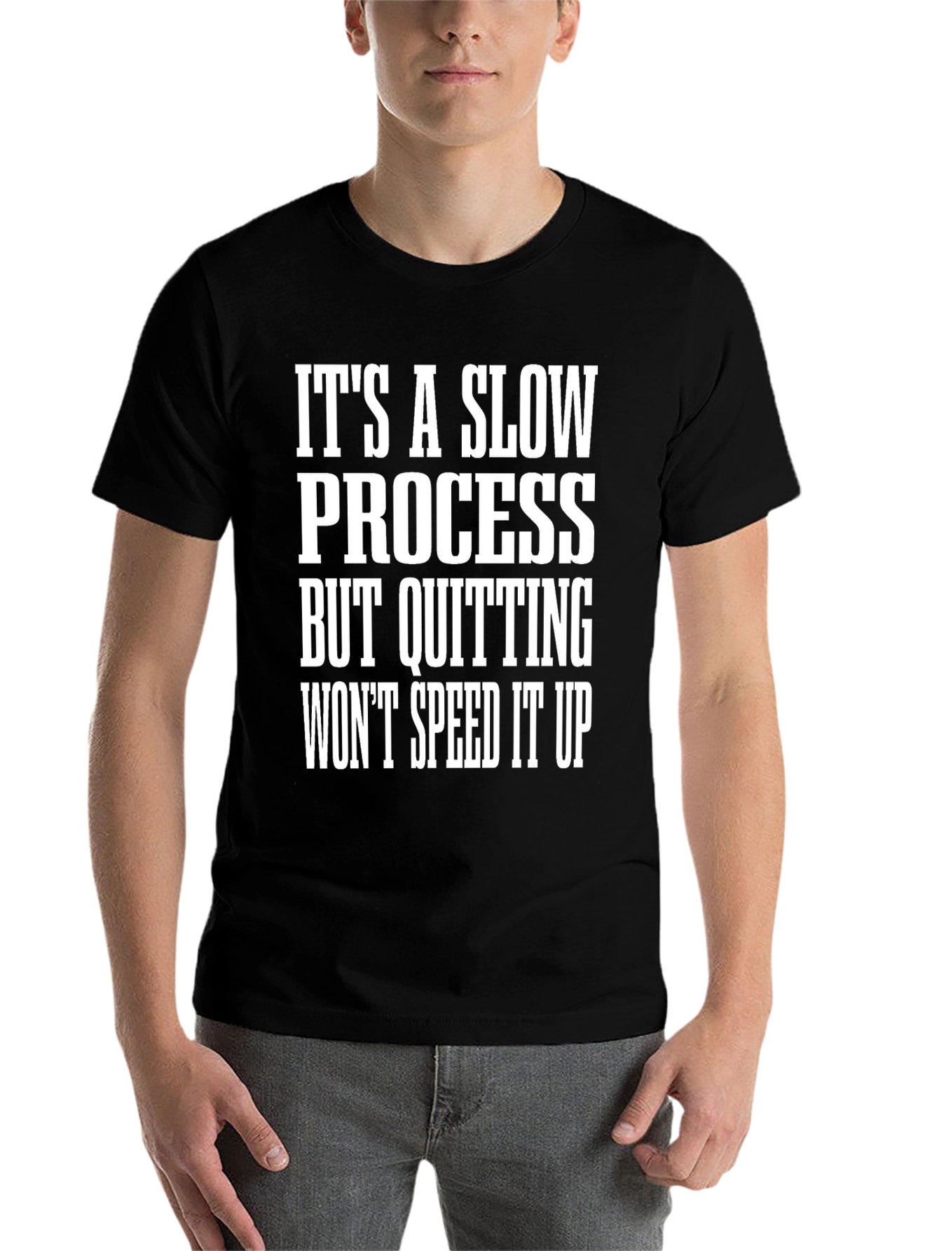 Black Motivational Graphic Tee - Slow Process, No Quitting view 7