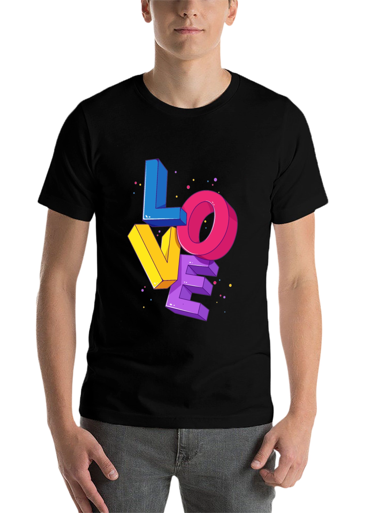 Black Colorful 3D Love Graphic Print Black T-Shirt view 7