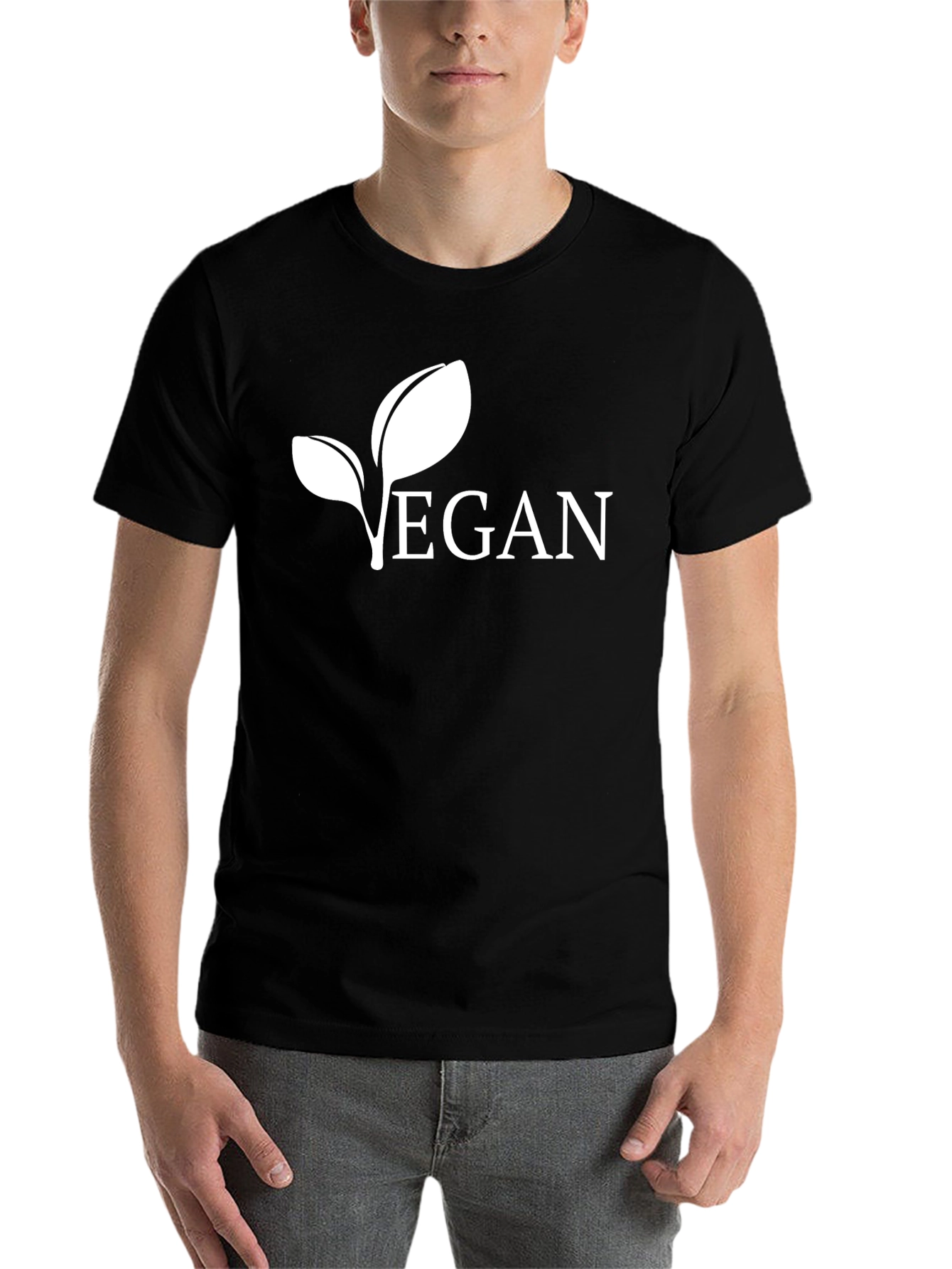 Black Vegan Leaf Graphic Tee - Black Cotton view 7