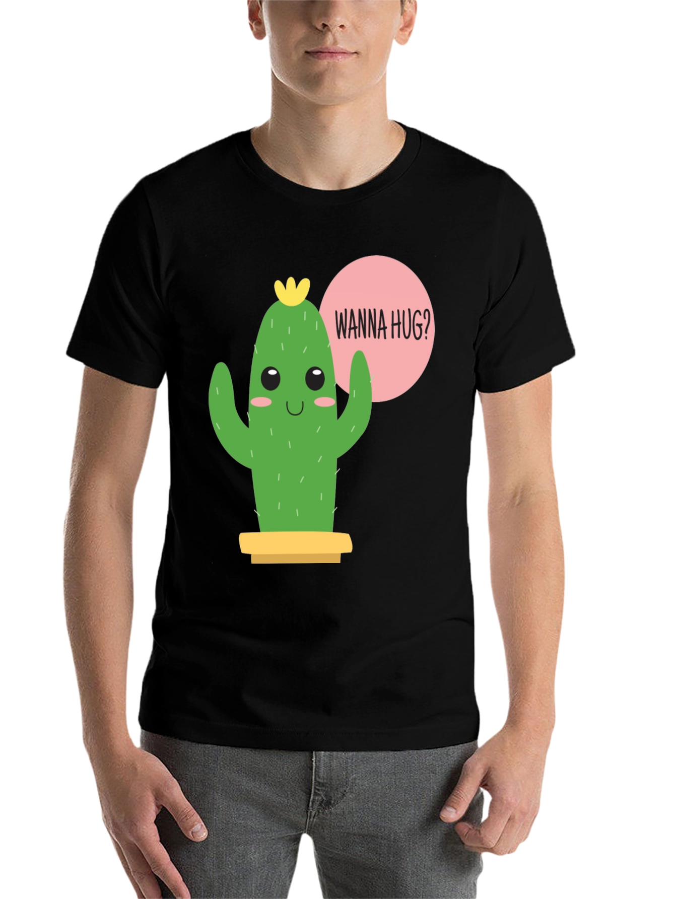Black Cute Cactus Graphic Tee - Wanna Hug? view 7