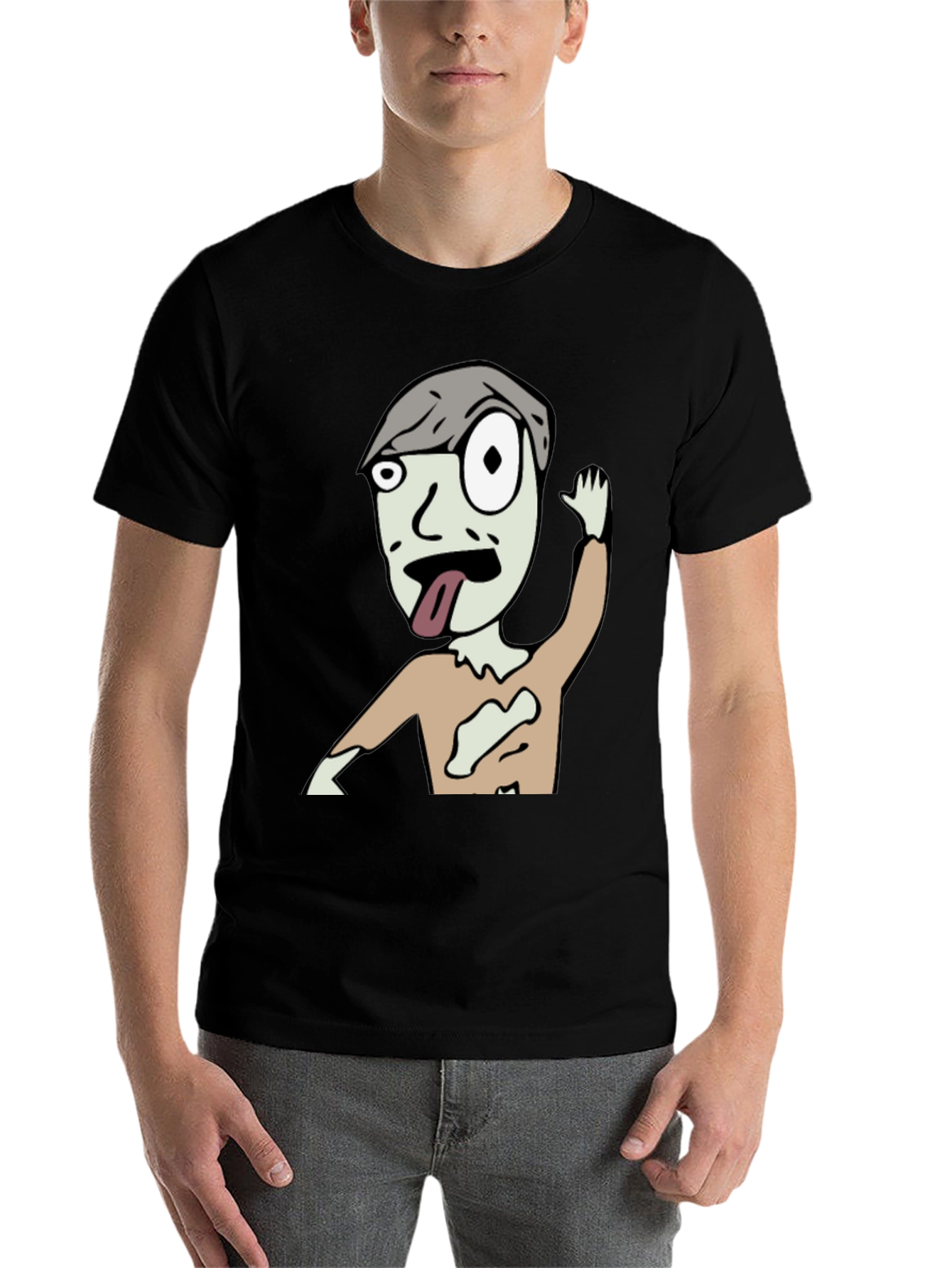 Black Zombie Cartoon Graphic Black T-Shirt view 7