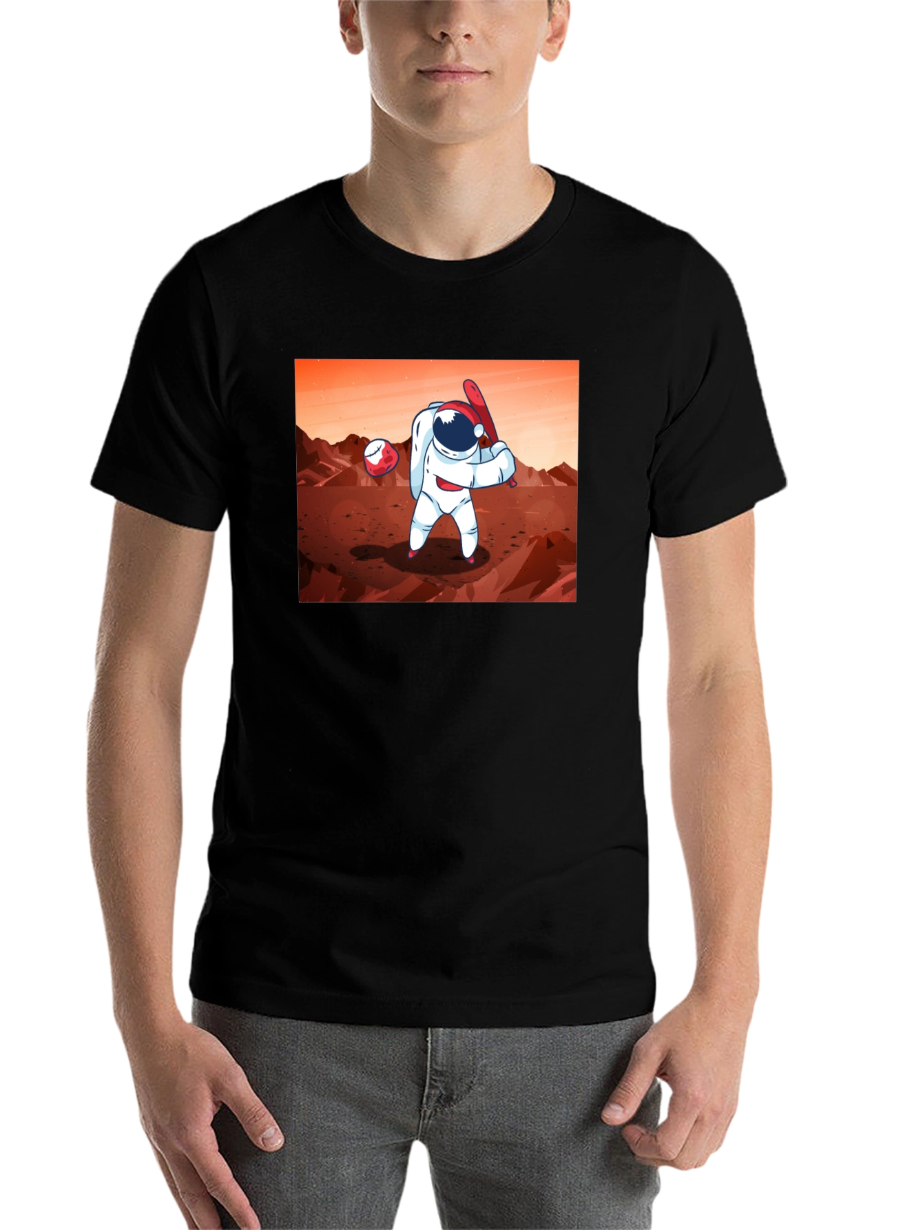 Black Astronaut Baseball on Mars Graphic T-Shirt view 7