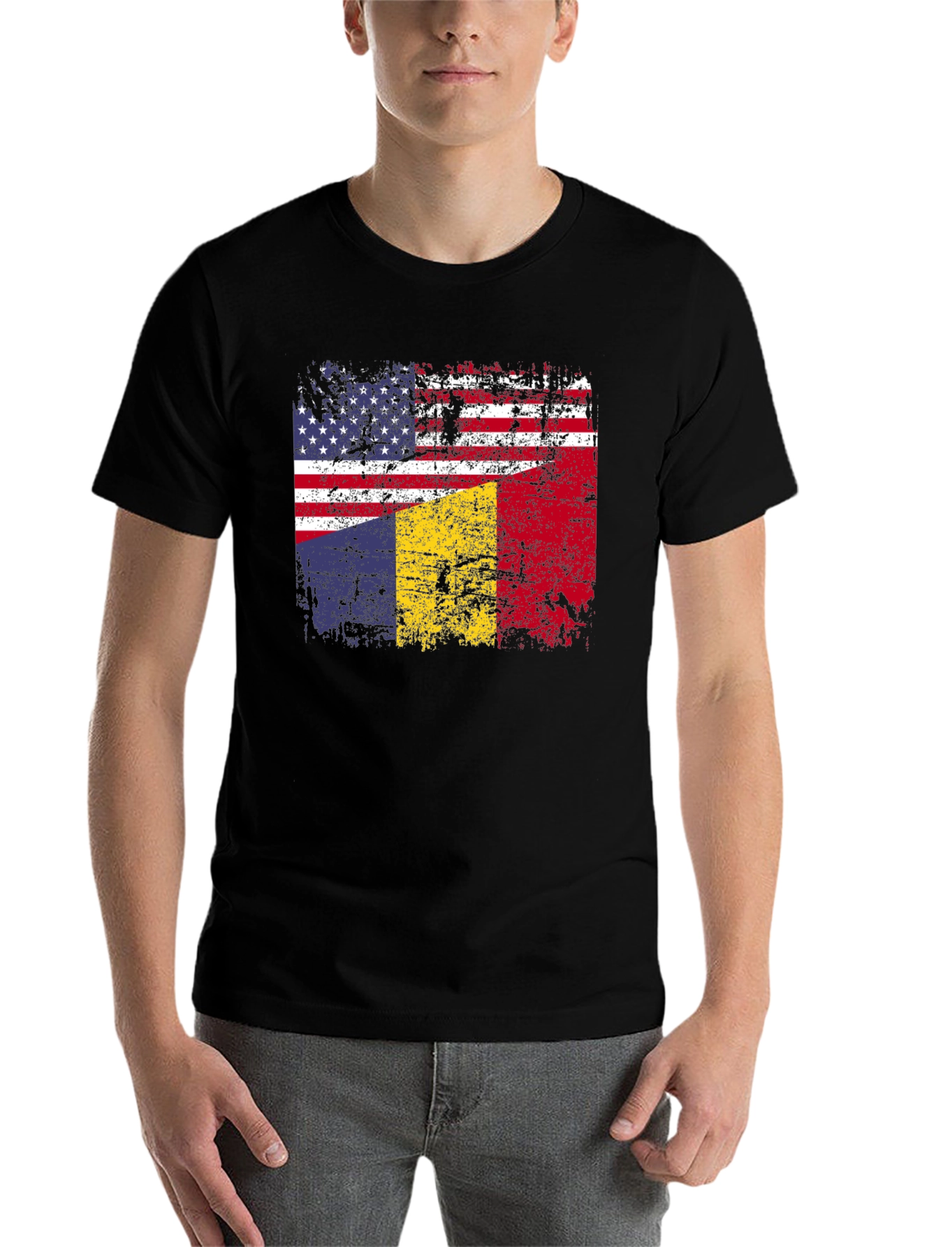Black USA & Romania Flag T-Shirt view 7