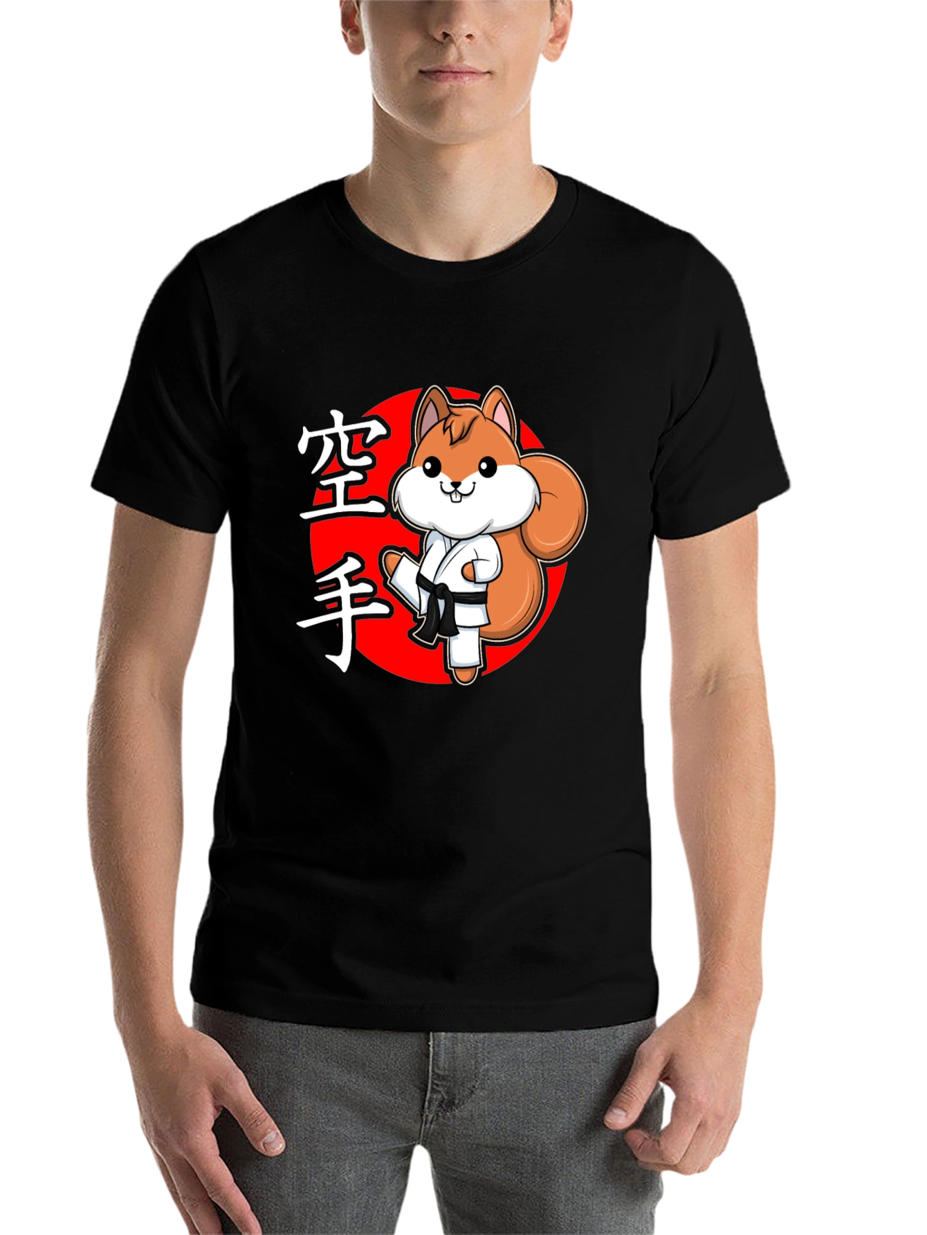 Black Karate Squirrel Black T-Shirt view 7