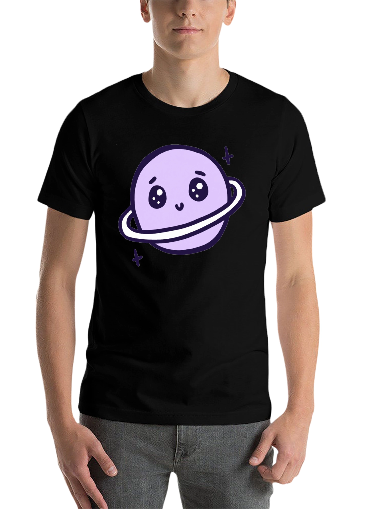 Black Cute Planet Graphic T-Shirt - Black view 7