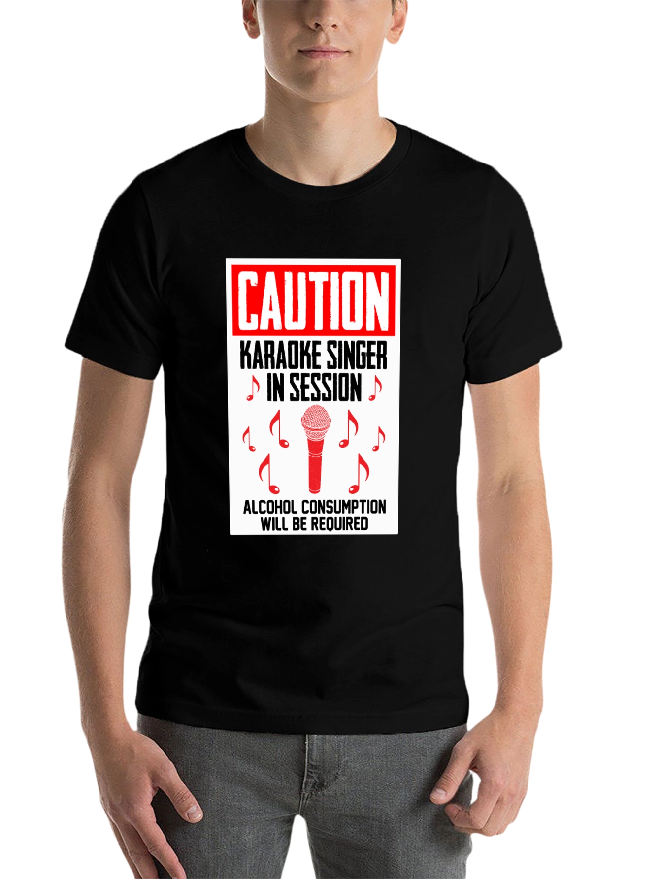 Black Karaoke Singer Caution T-Shirt view 7