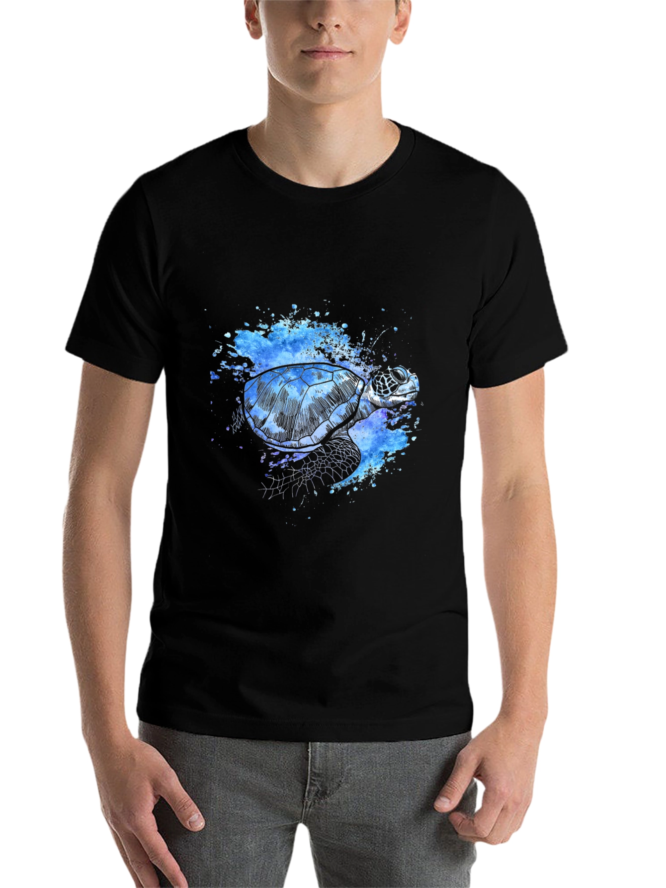 Black Turtle Splash T-Shirt - Unique Artistic Design view 7