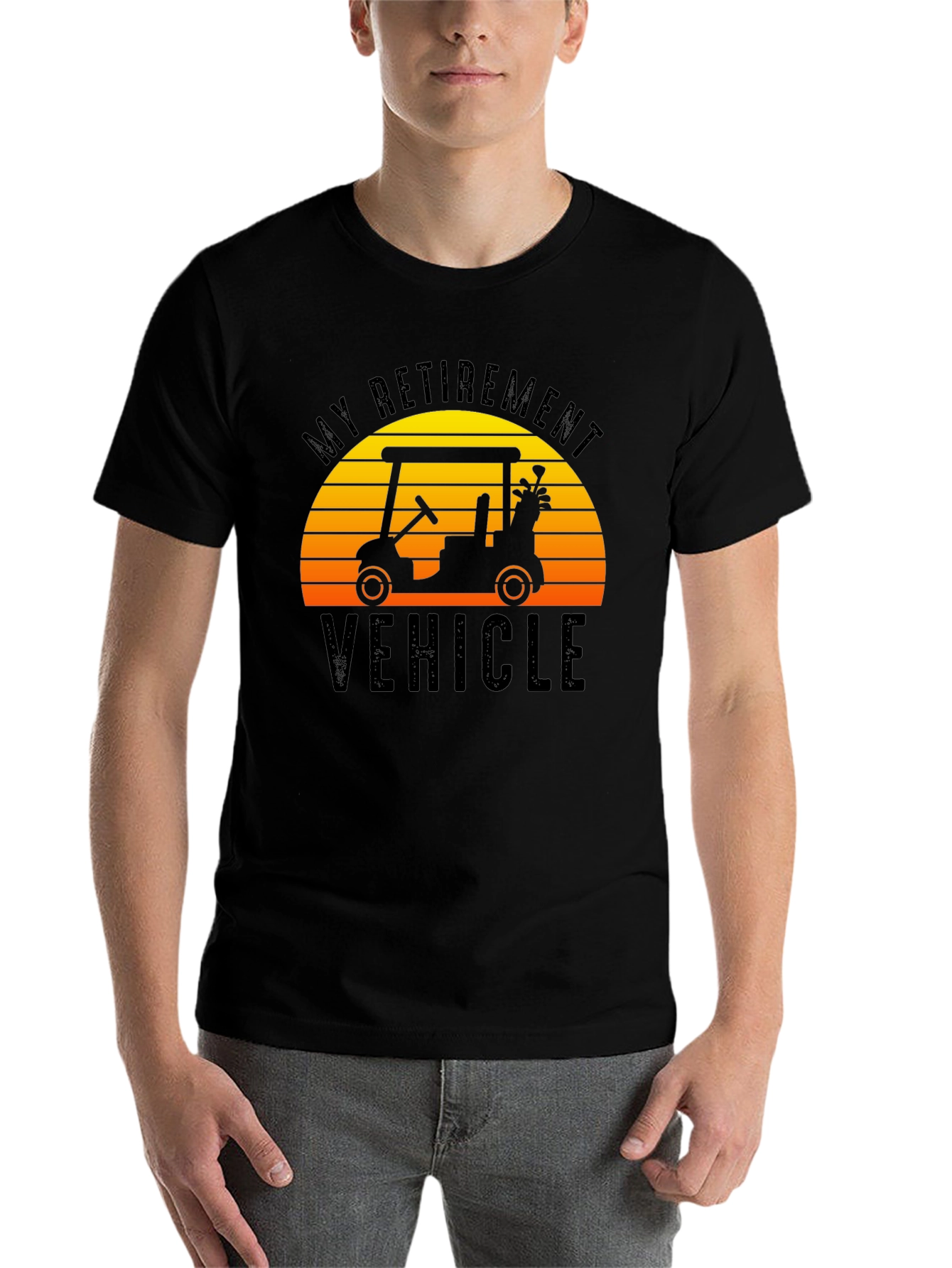 Black My Retirement Vehicle T-Shirt Golf Cart Sunset Tee view 7
