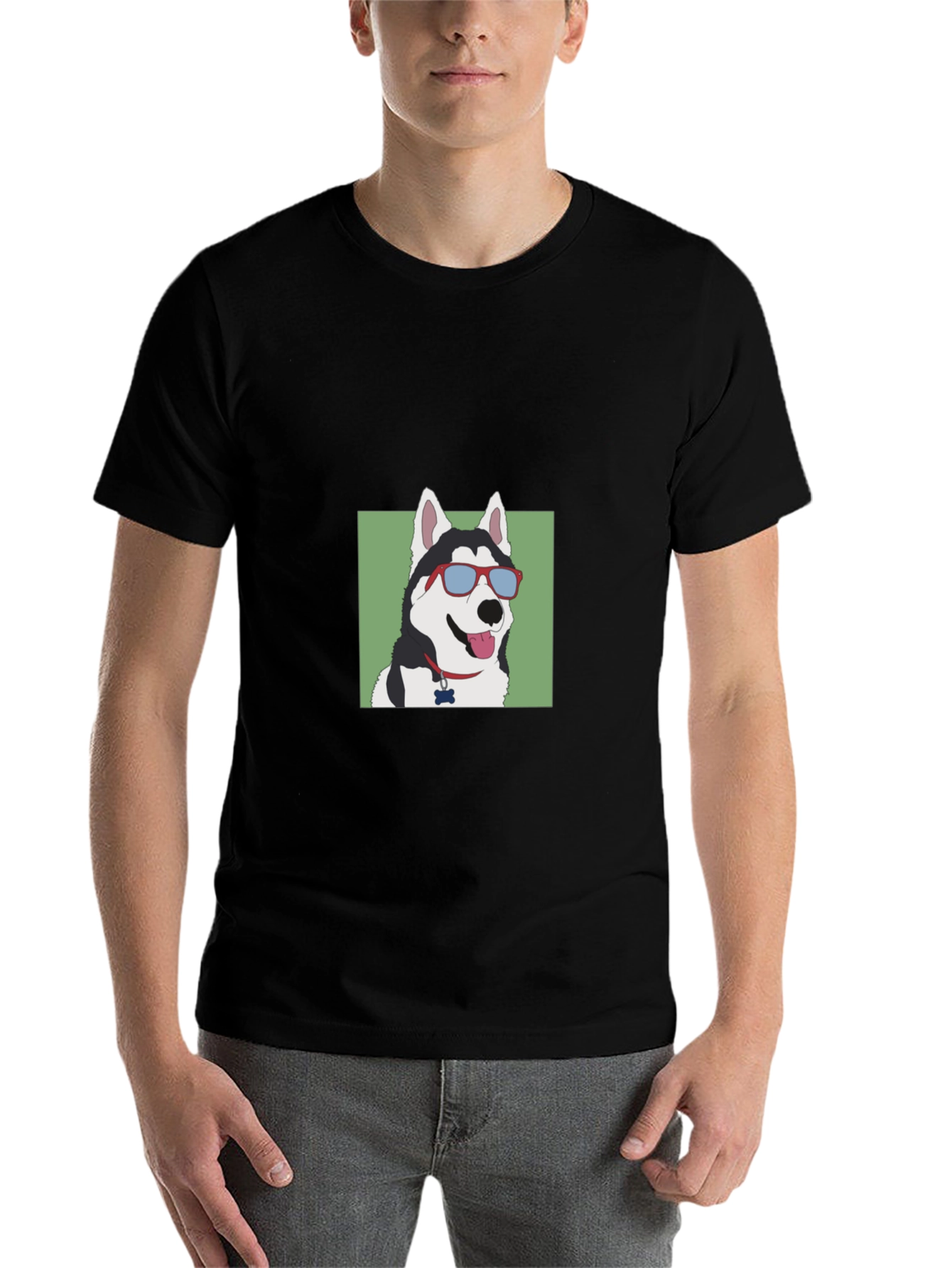 Black Cool Dog T-Shirt - Husky with Sunglasses view 7