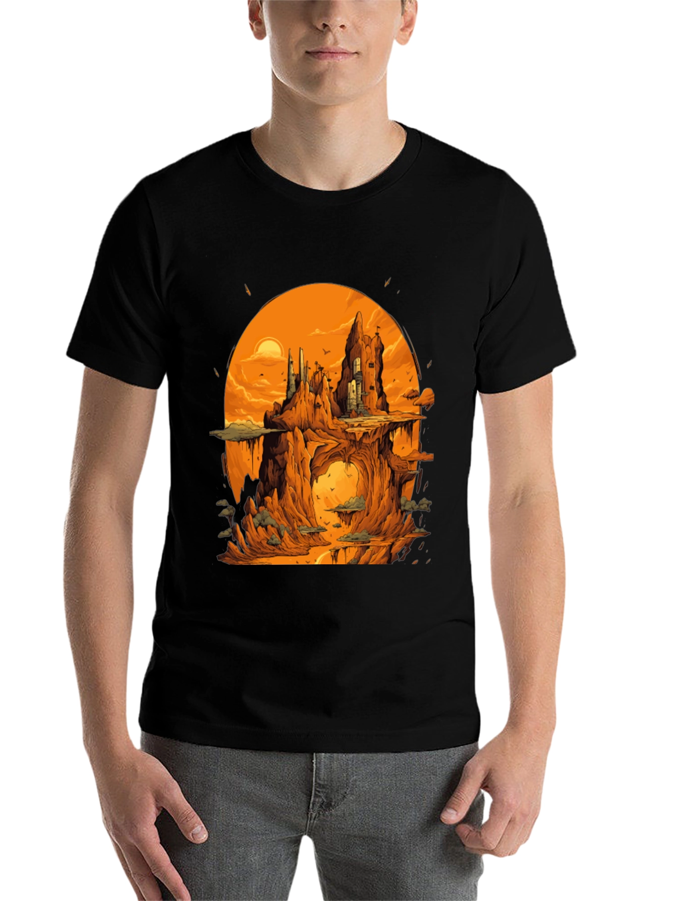 Black Fantasy Landscape Black Graphic Tee view 7