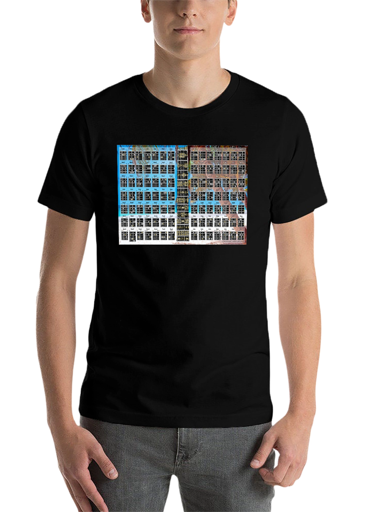 Black Guitar Chord Chart T-Shirt - Black view 7