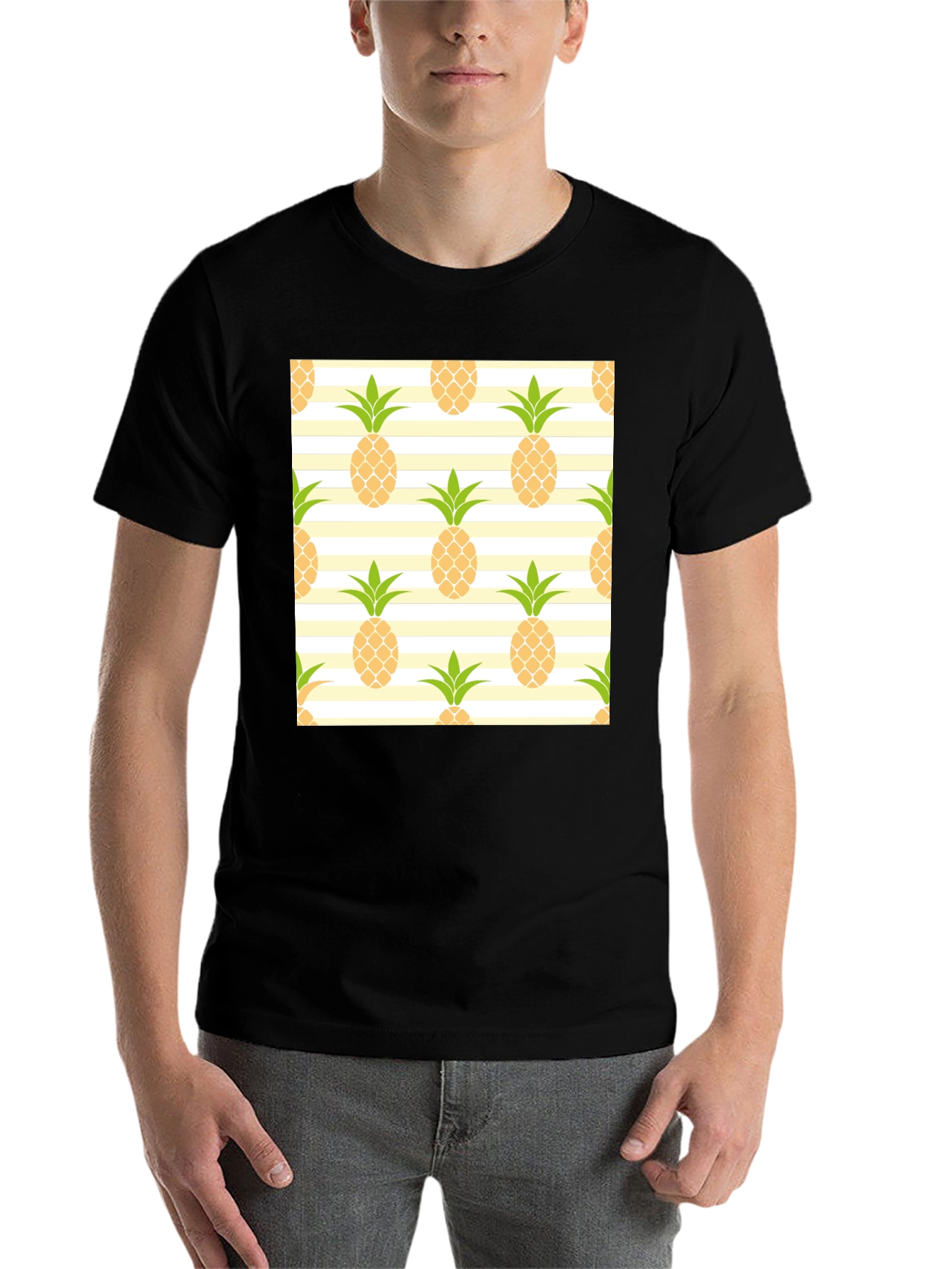 Black Pineapple Print Men's Tee view 7