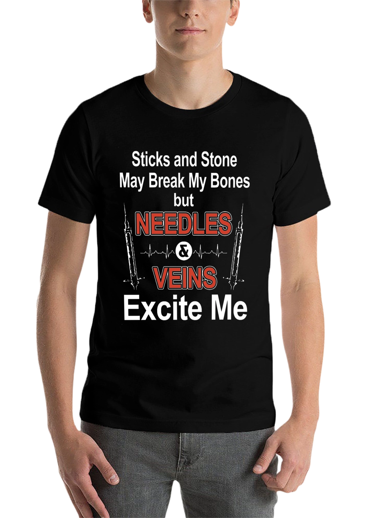 Black Needles & Veins Excite Me Graphic T-Shirt view 7