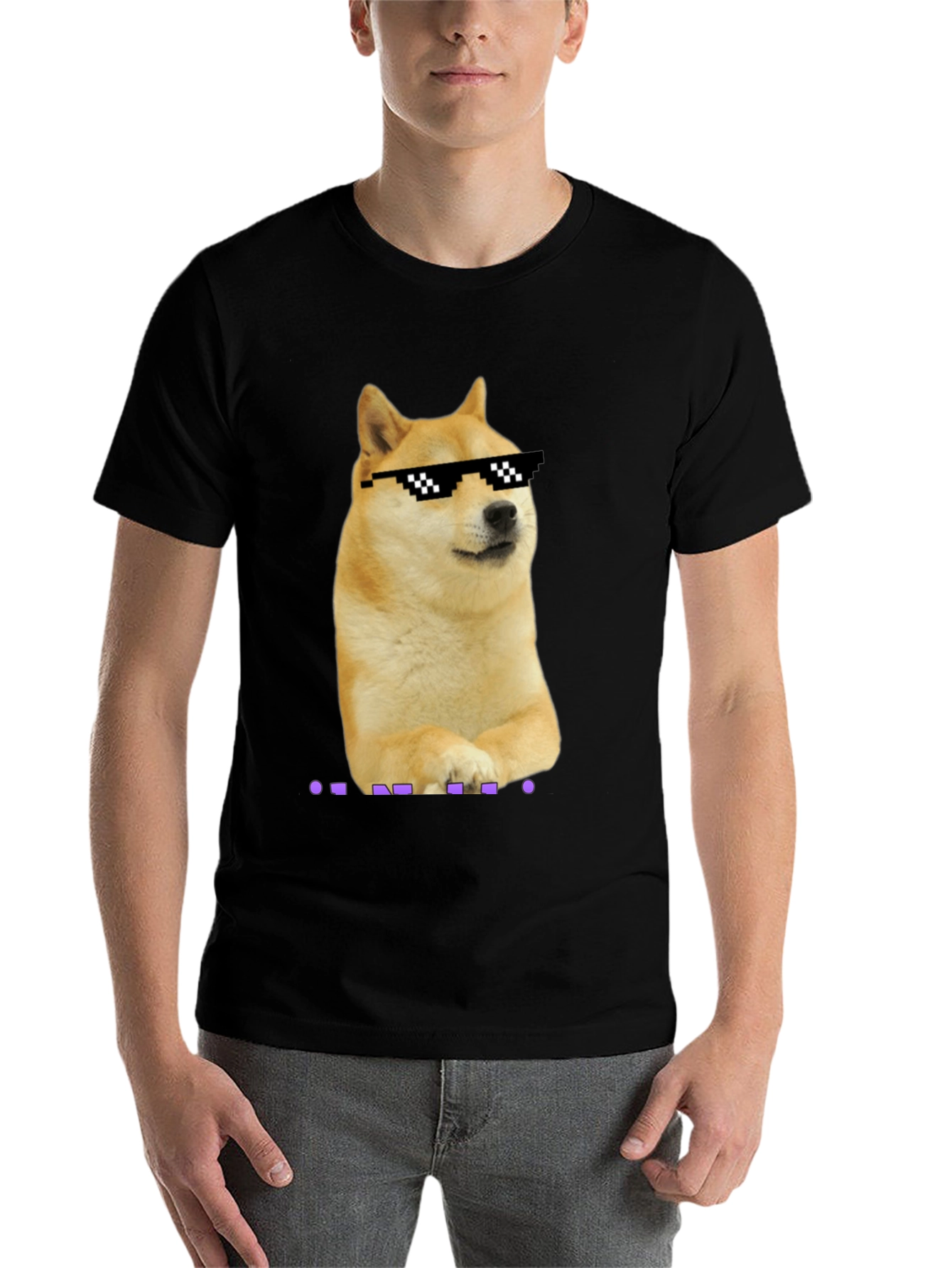 Black Doge Meme Pixel Sunglasses T-Shirt - Black view 7