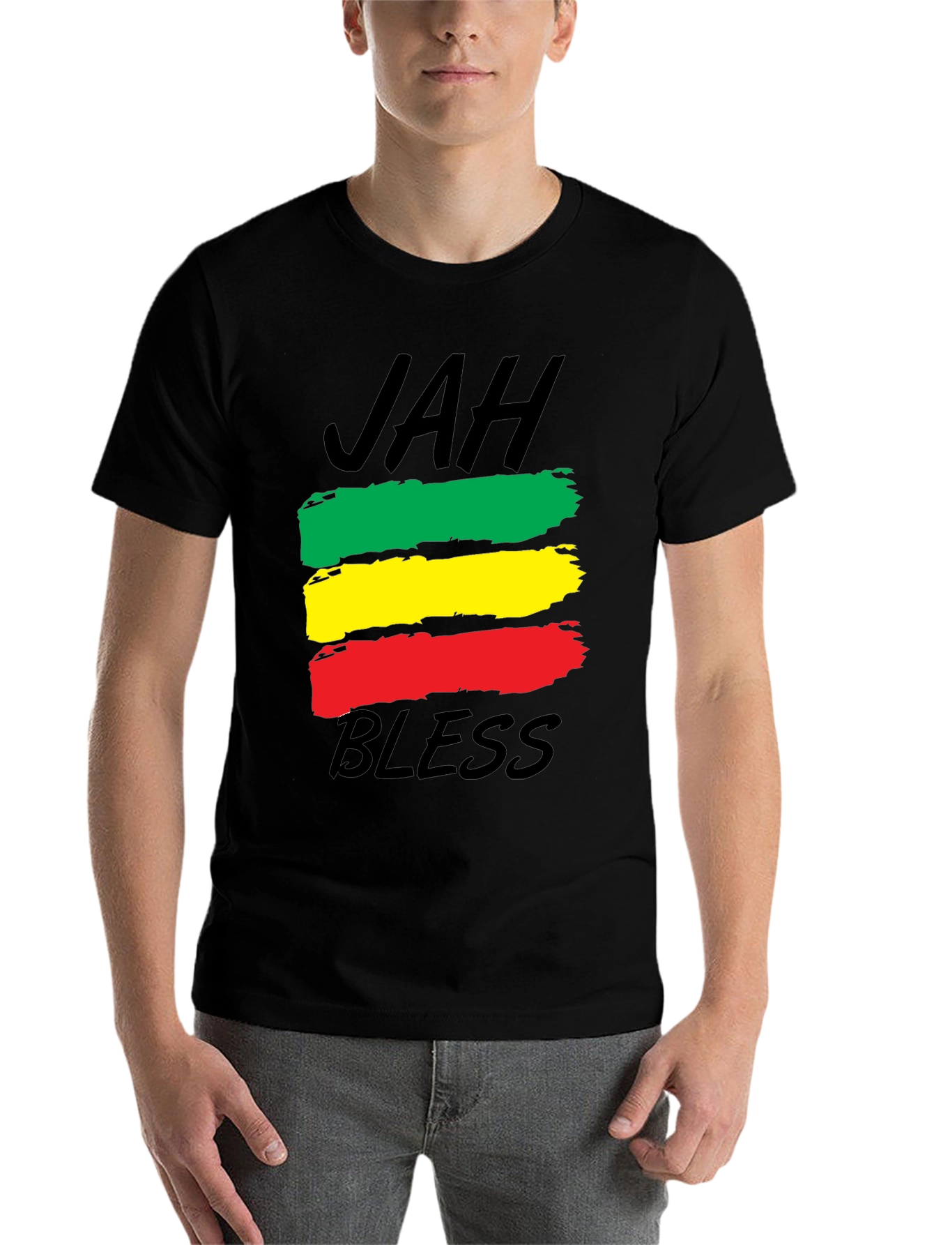Black Rasta Reggae Jah Bless T-Shirt - Black view 7
