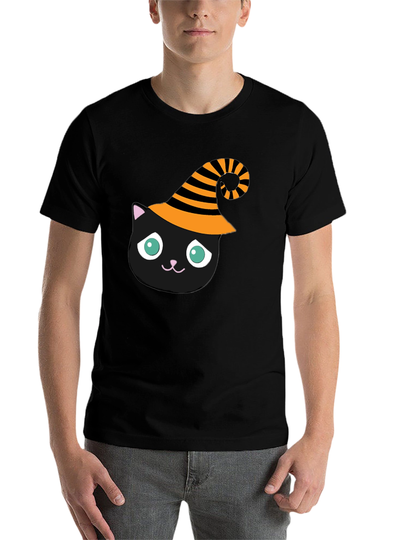 Black Halloween Cat T-Shirt - Witch Hat Black Cat Tee view 7