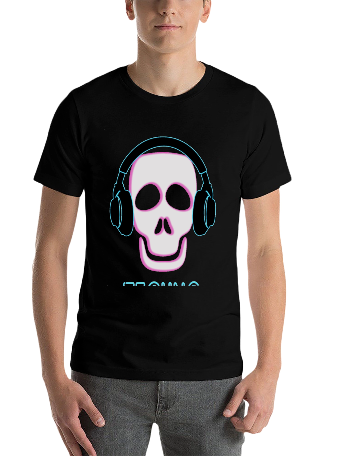 Black Skull with Headphones Black T-Shirt view 7