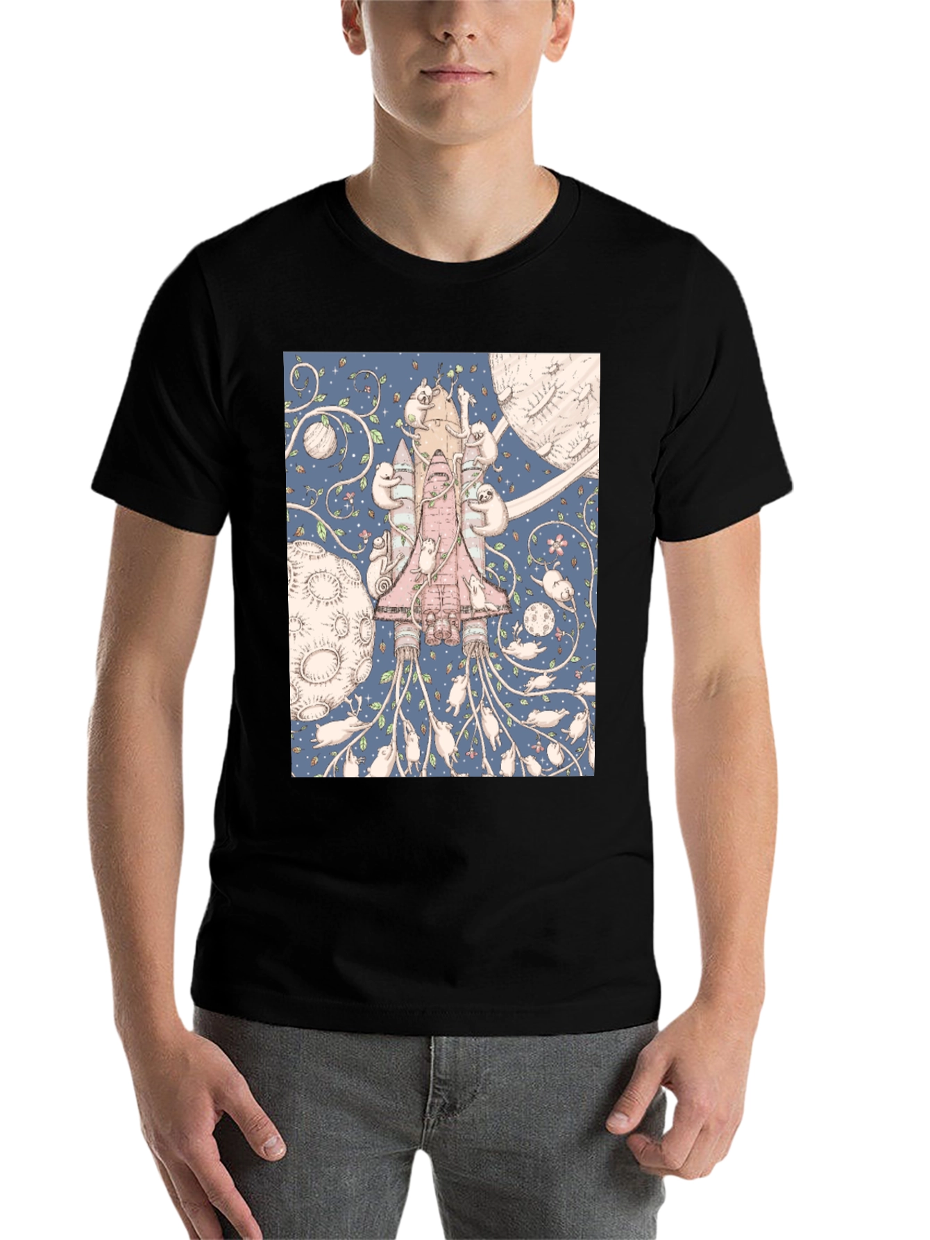 Black Space Sloth T-Shirt - Unique Graphic Tee view 7