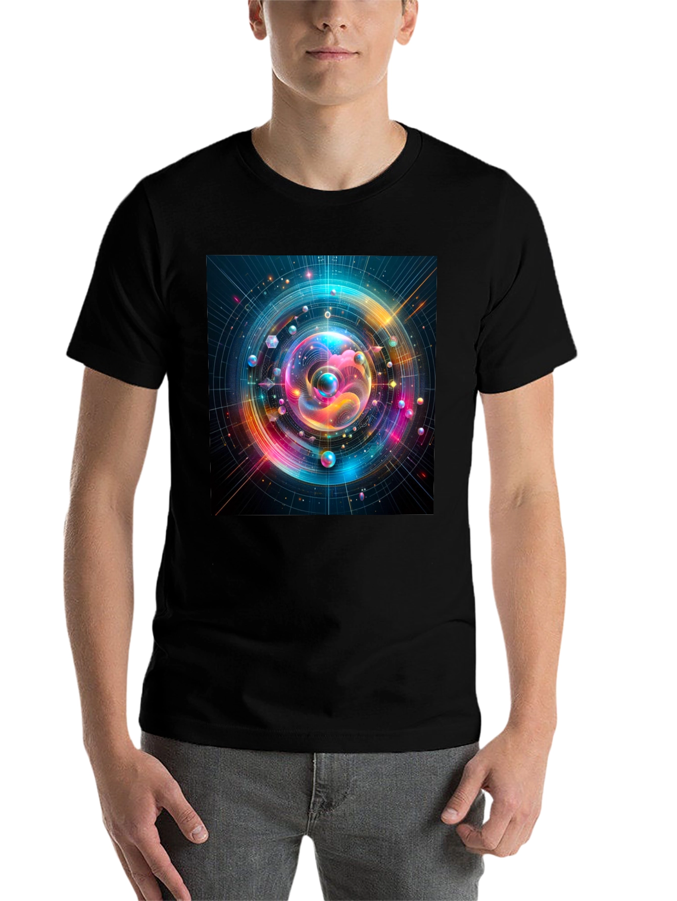 Black Colorful Space T-Shirt - Unique Design view 7
