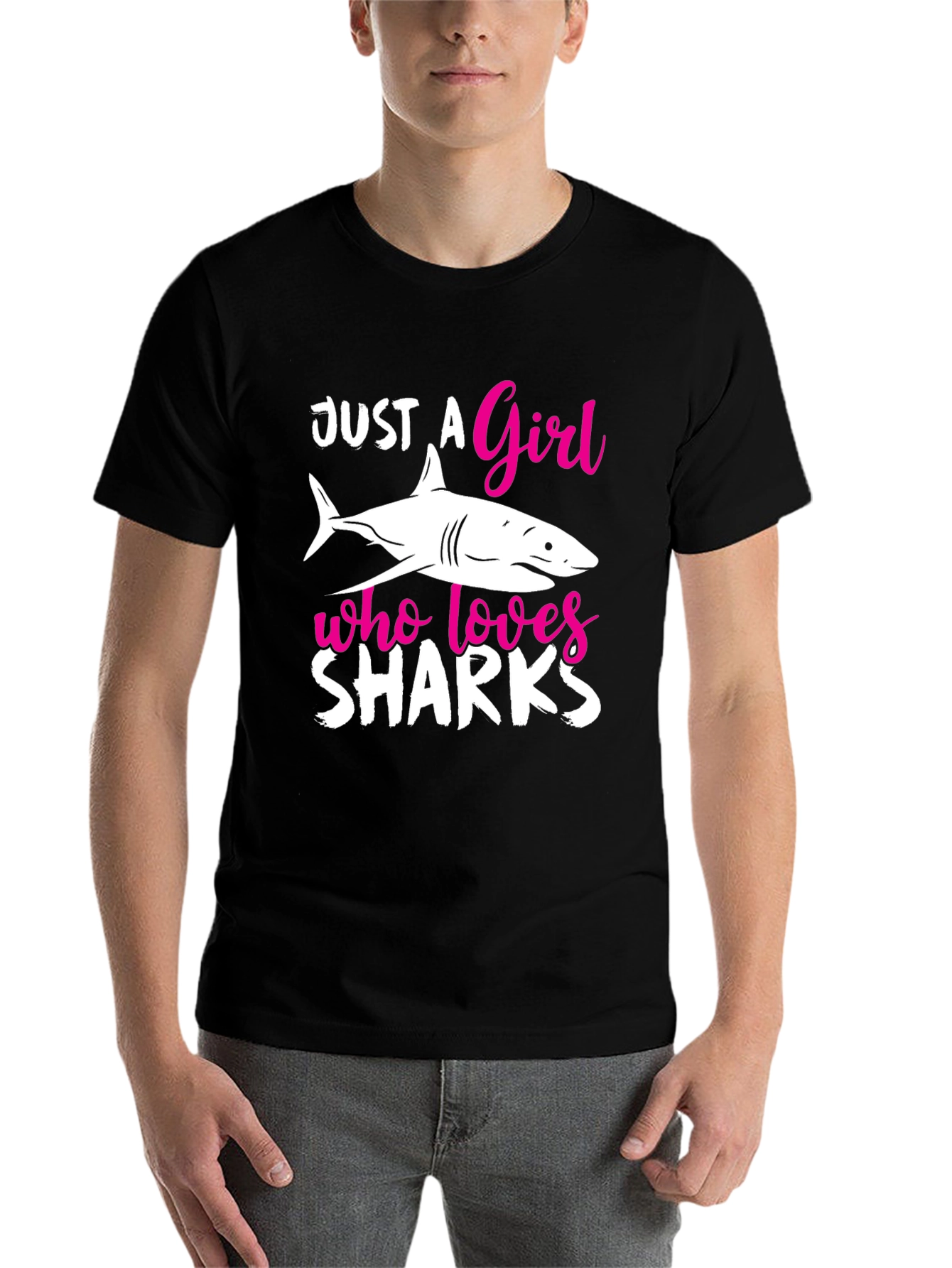 Black Just a Girl Who Loves Sharks T-Shirt view 7