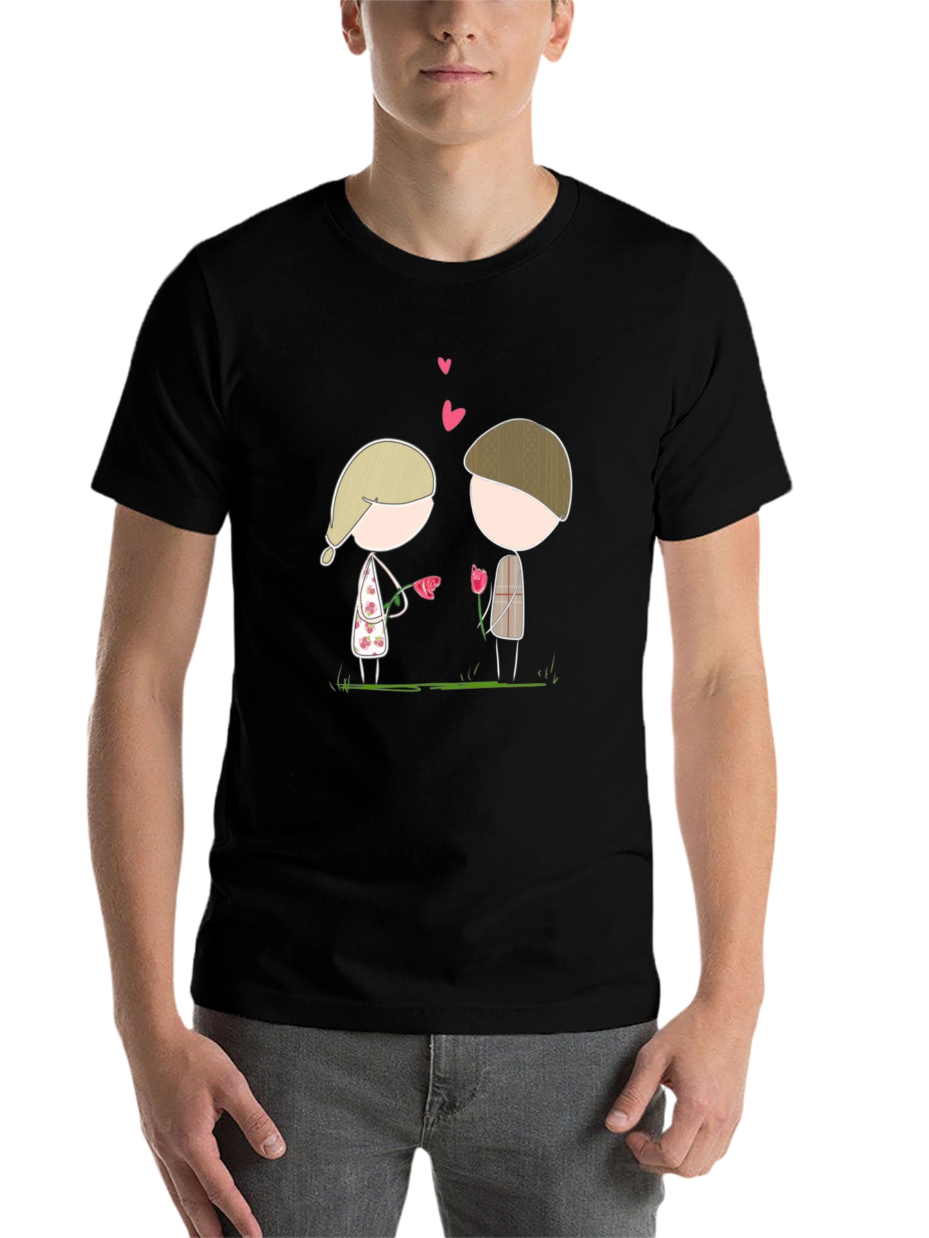 Black Cute Couple Cartoon Graphic Tee view 7