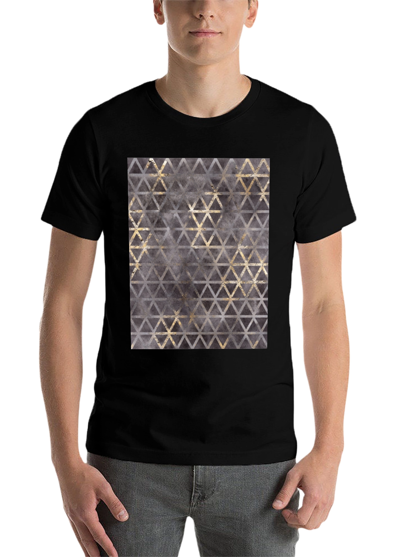 Black Geometric Triangle Print T-Shirt view 7