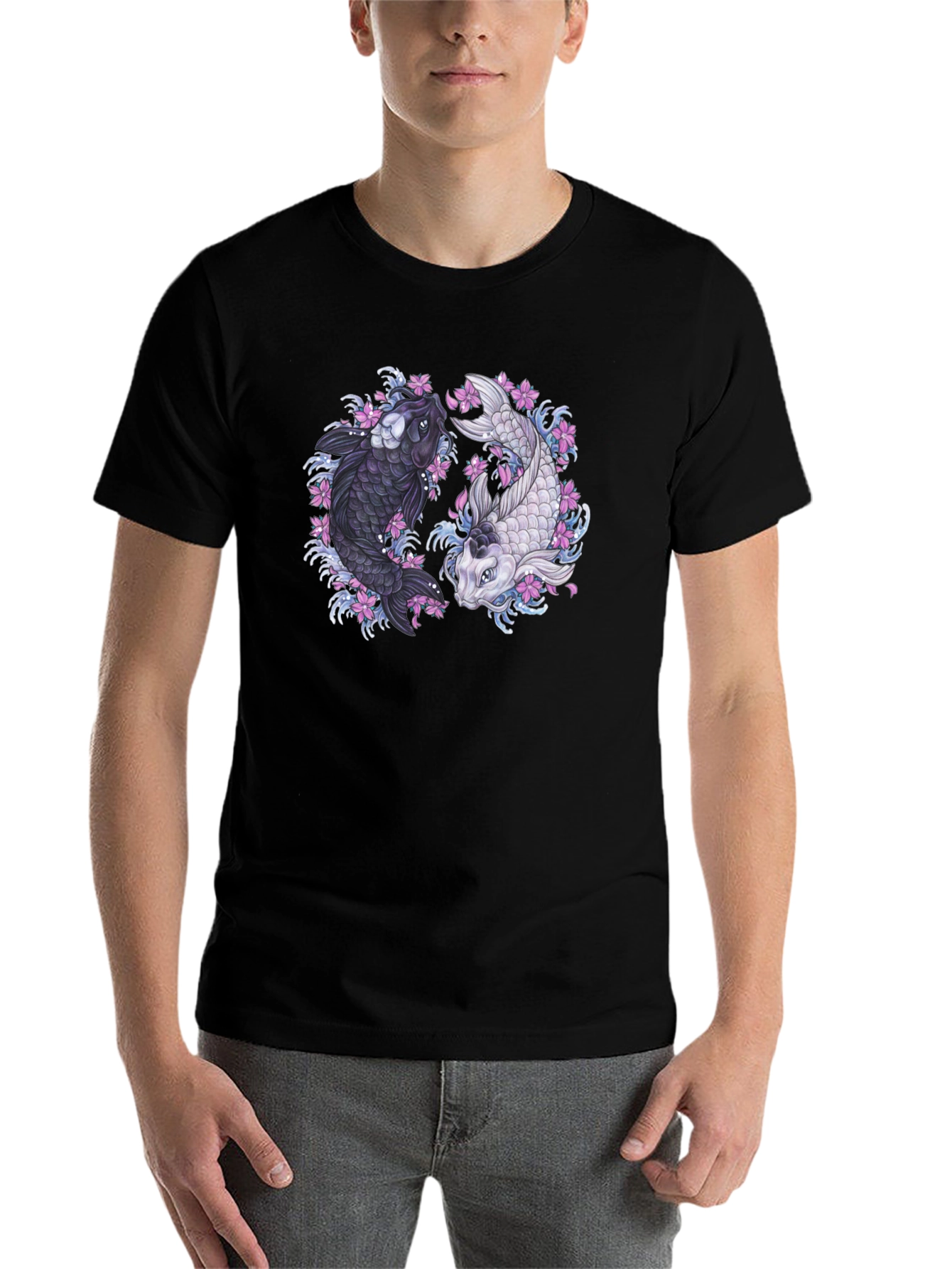 Black Yin Yang Koi Fish Graphic Tee view 7