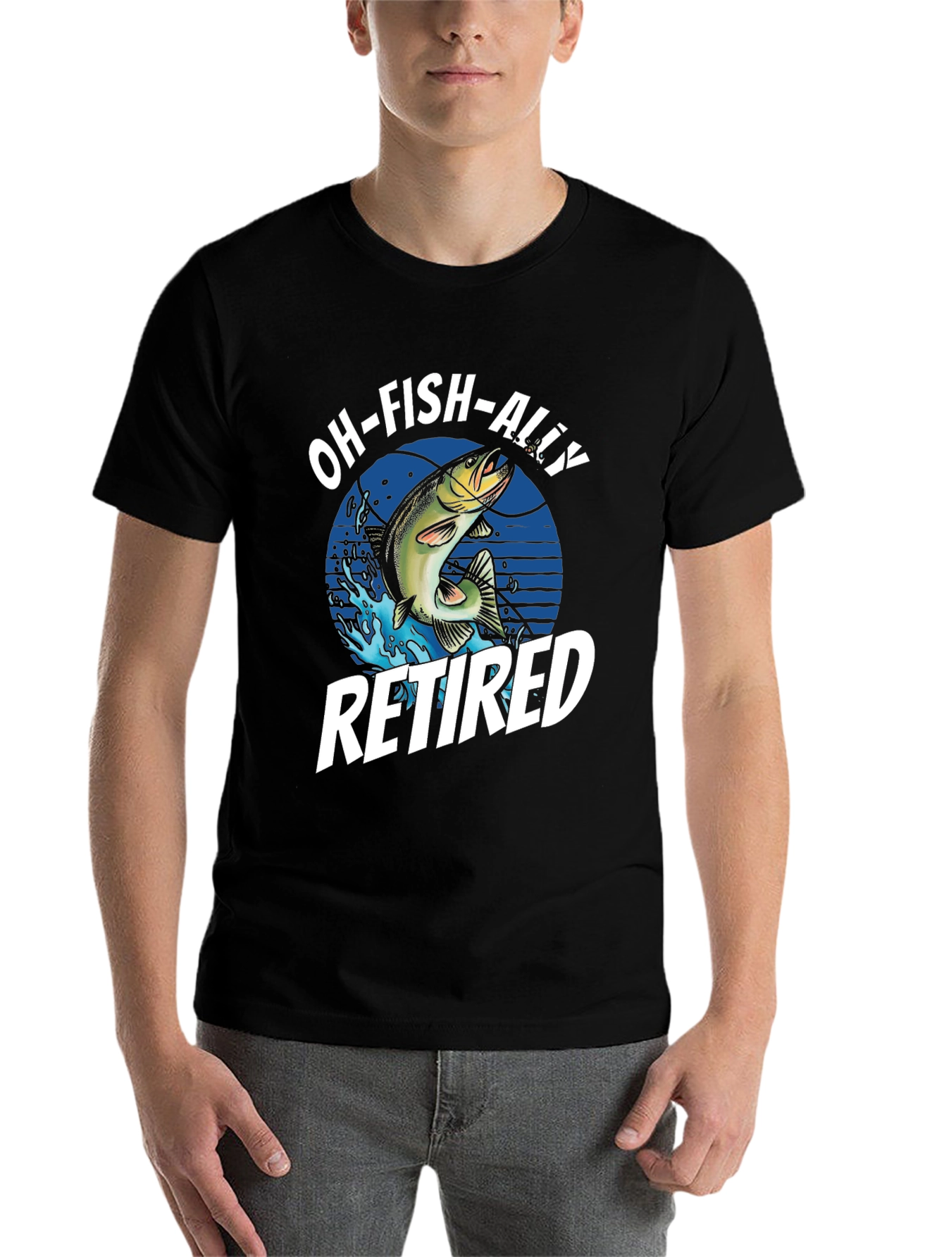 Black Oh-Fish-Ally Retired Men's Black Graphic Tee view 7