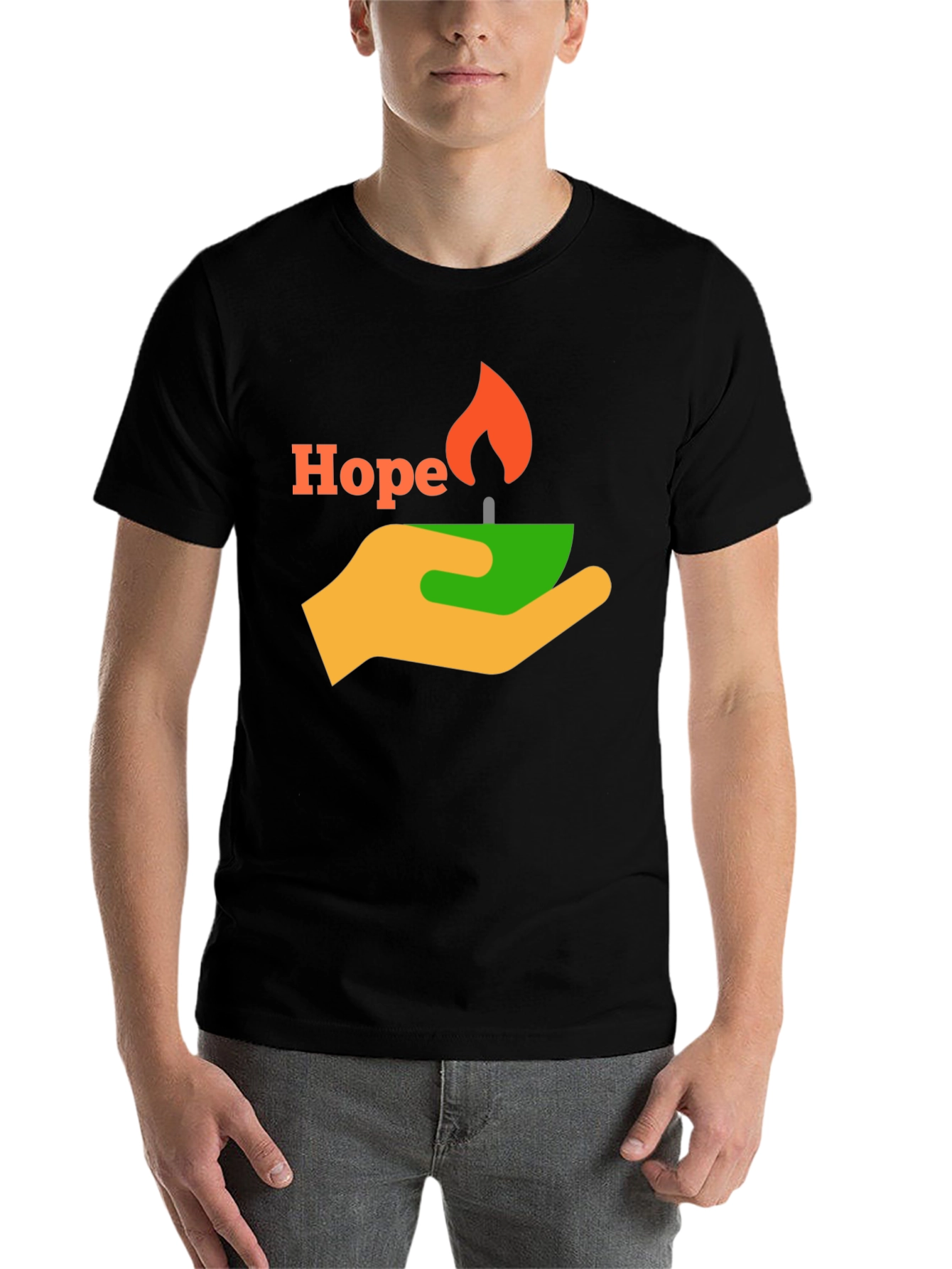 Black Hope T-Shirt - Graphic Tee with Hand and Candle Design view 7