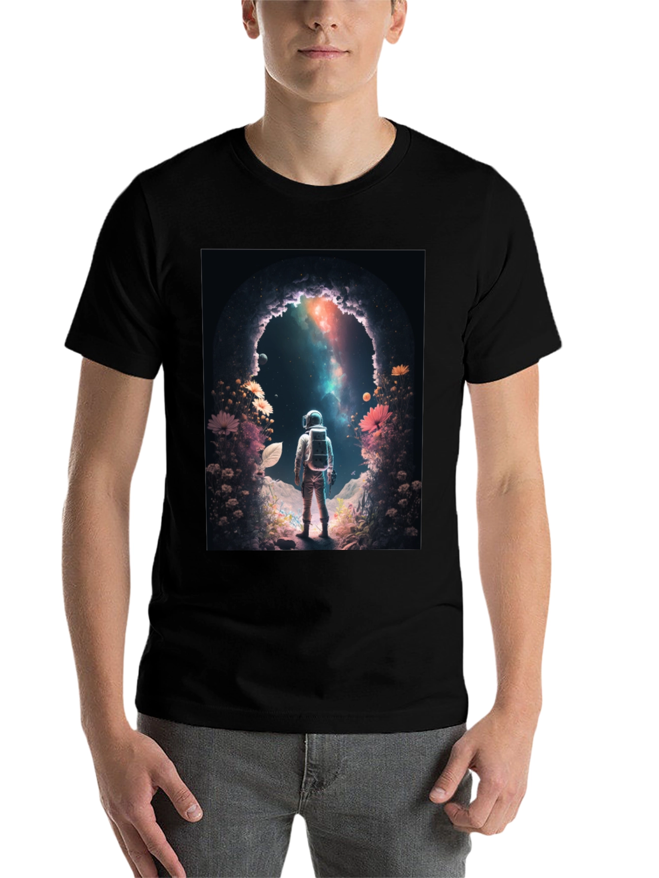 Black Astronaut Galaxy Portal Graphic Tee - Black view 7