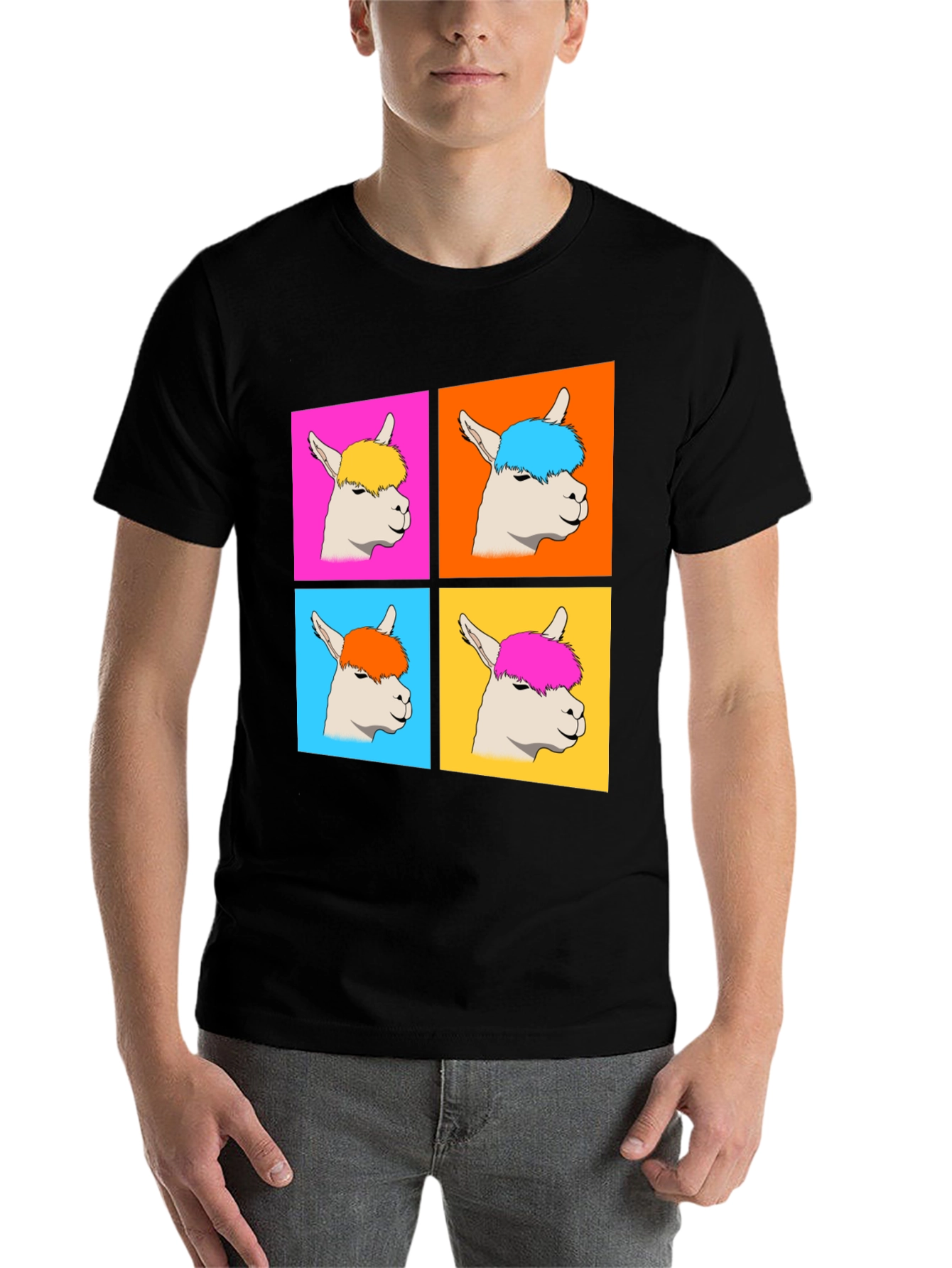 Black Alpaca Pop Art Graphic T-Shirt view 7